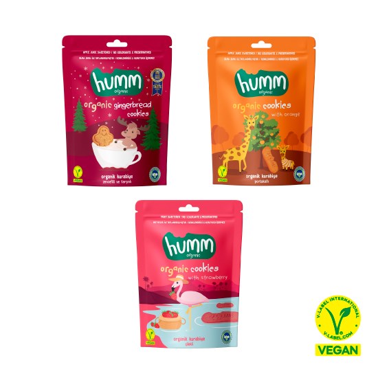 Organik Vegan Zencefilli Portakallı Çilekli Kurabiyeler Atıştırmalık Paketi - 3 Adet (3 Çeşit)