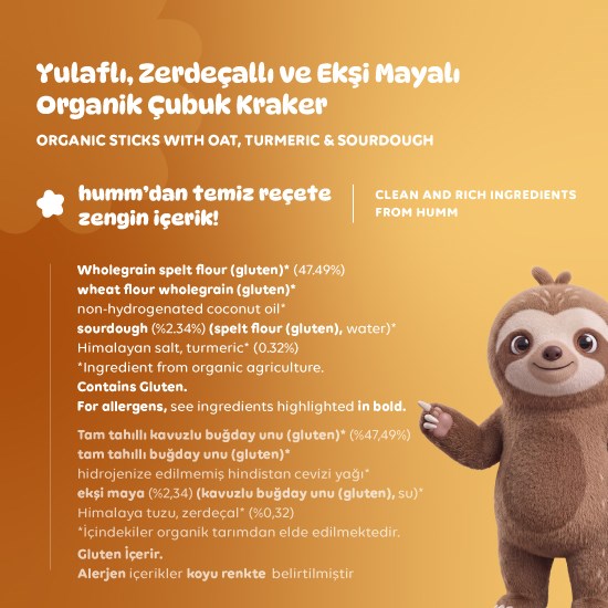 Organik Yulaflı Zerdeçallı ve Ekşi Mayalı Çubuk Kraker - 3 Adet