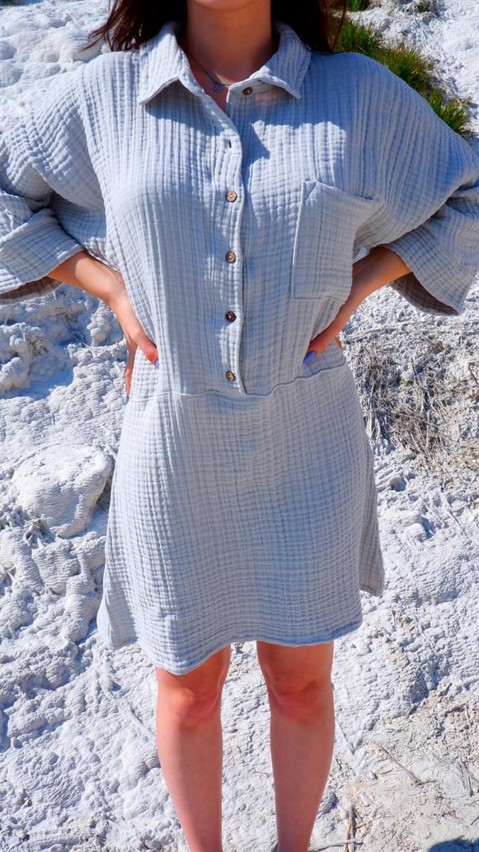 Spring-Summer Collection Müslin Elbise-Gri