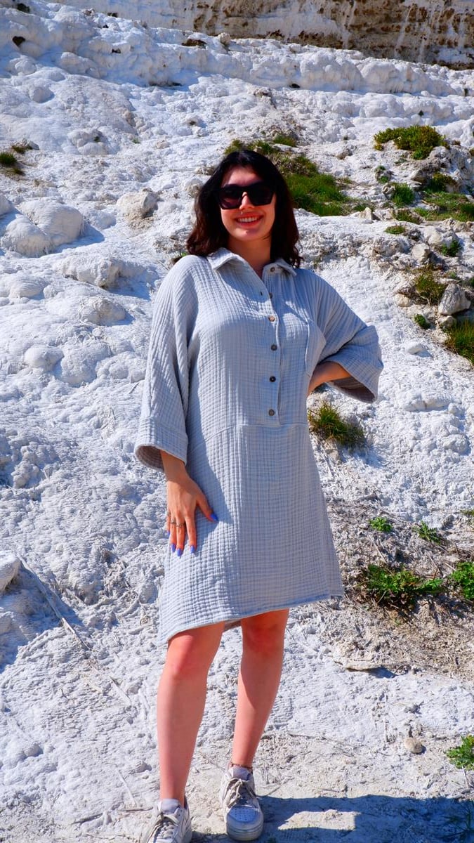 Spring-Summer Collection Müslin Elbise-Gri