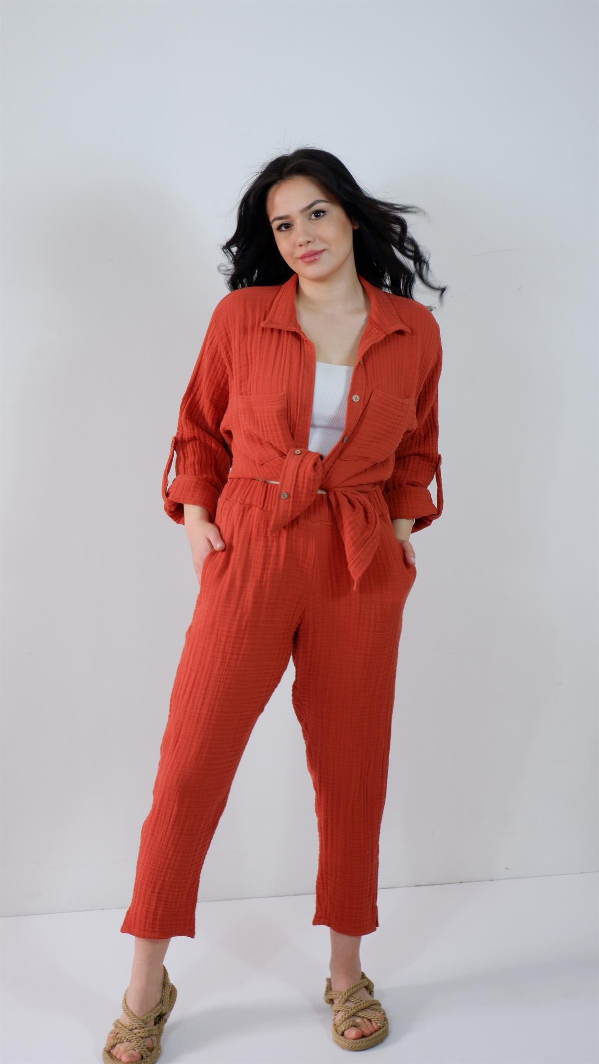 Spring-Summer Collection Müslin Gömlek Pantolon Takımı