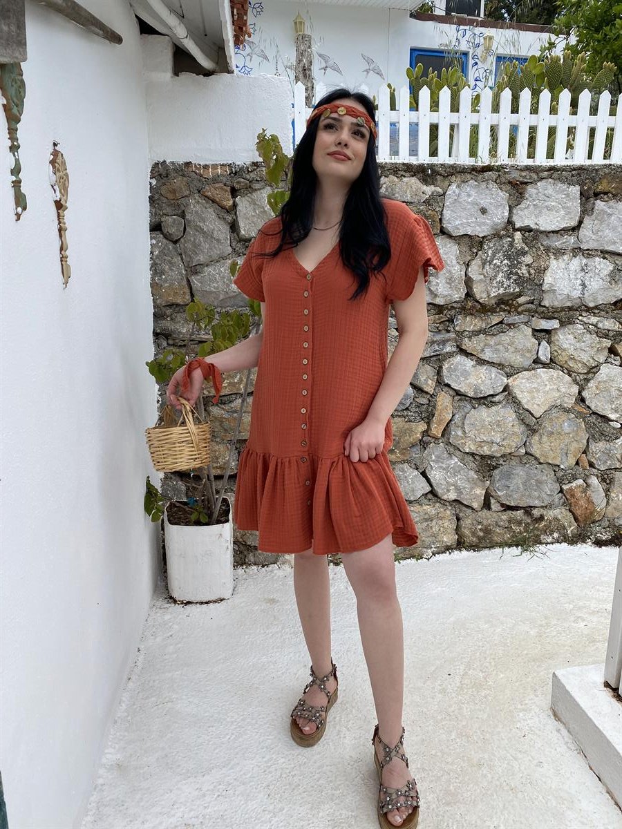 Spring-Summer Collection Müslin Uçan Kol Elbise