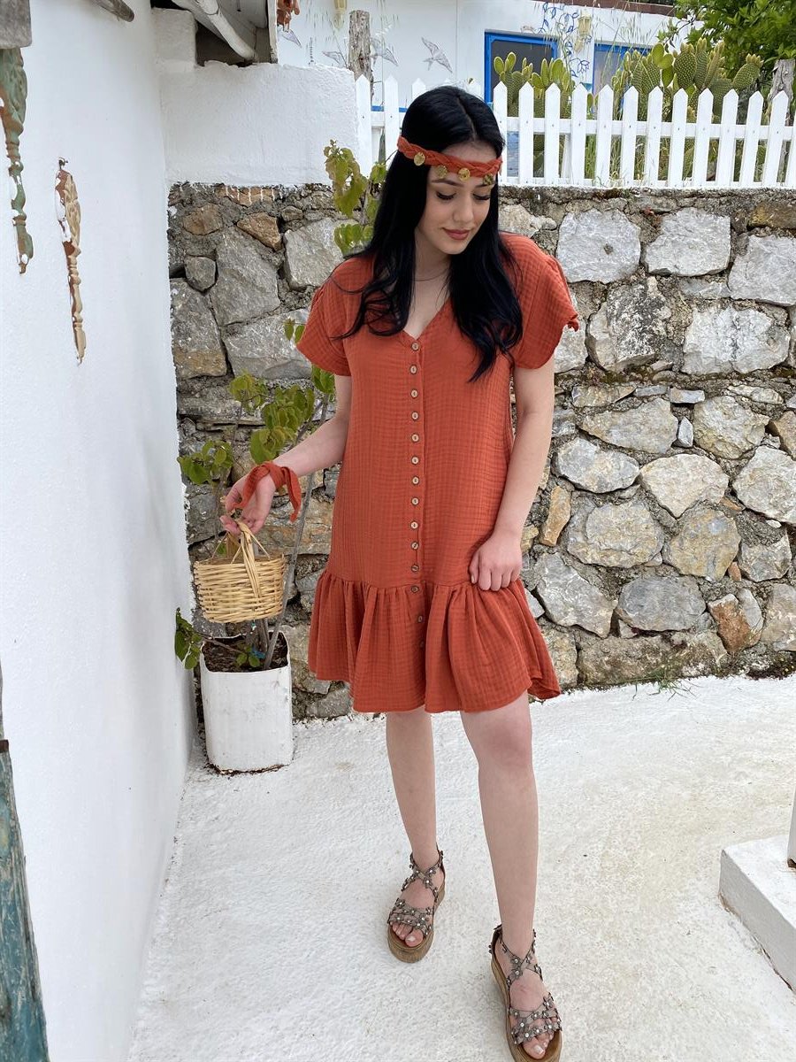 Spring-Summer Collection Müslin Uçan Kol Elbise