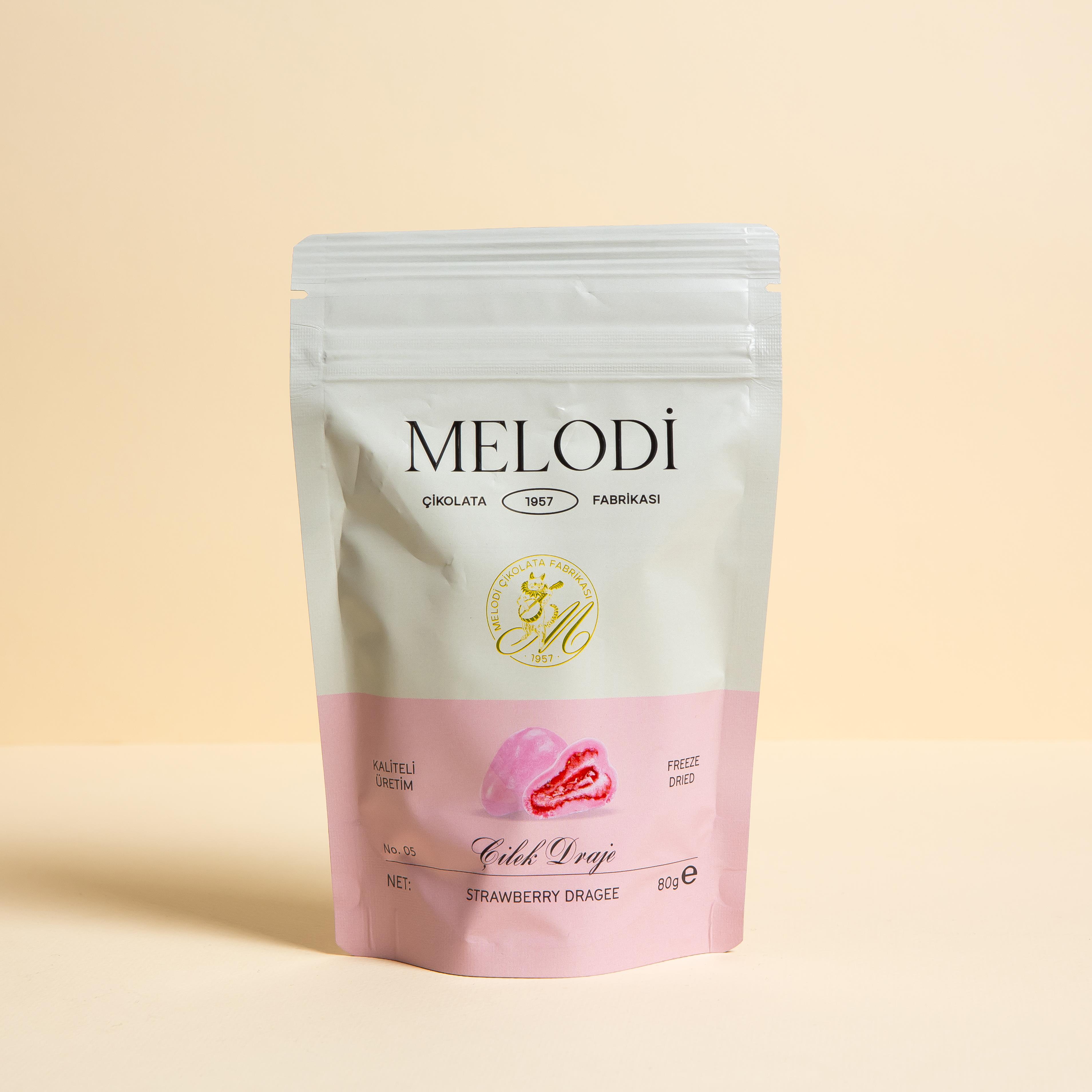 Beyaz Çikolata Kaplı Çilek Draje (Pembe) 80g