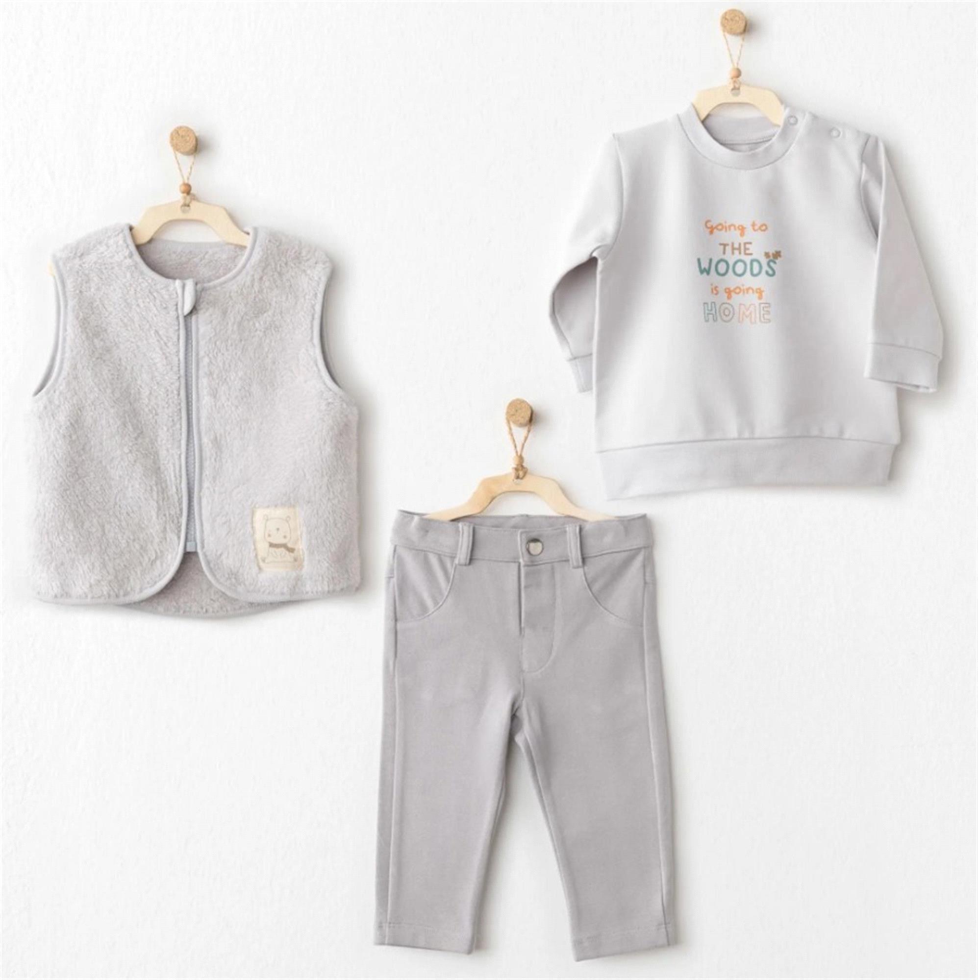 Andywawa Erkek Bebek 3'lü Takım Gri AC26111