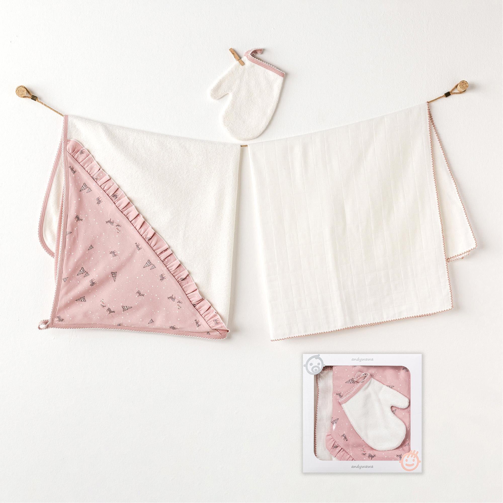 Andywawa Kız Bebek 3'lü Havlu Set Pembe AC25045
