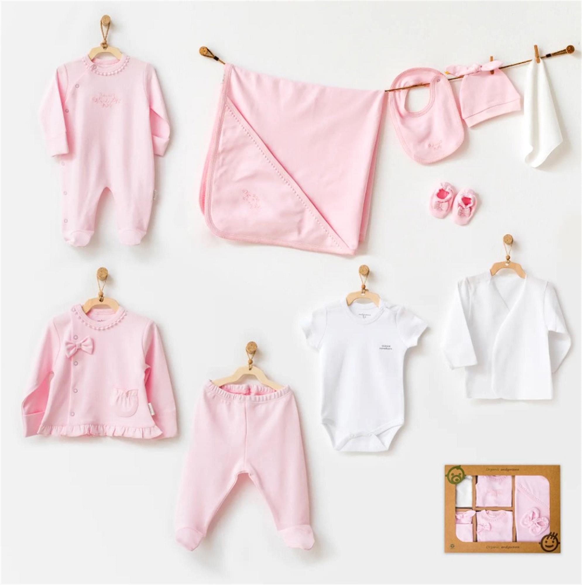 Andywawa Kız Bebek Organik 10'lu Hastane Çıkış Seti Pembe AC25541gots