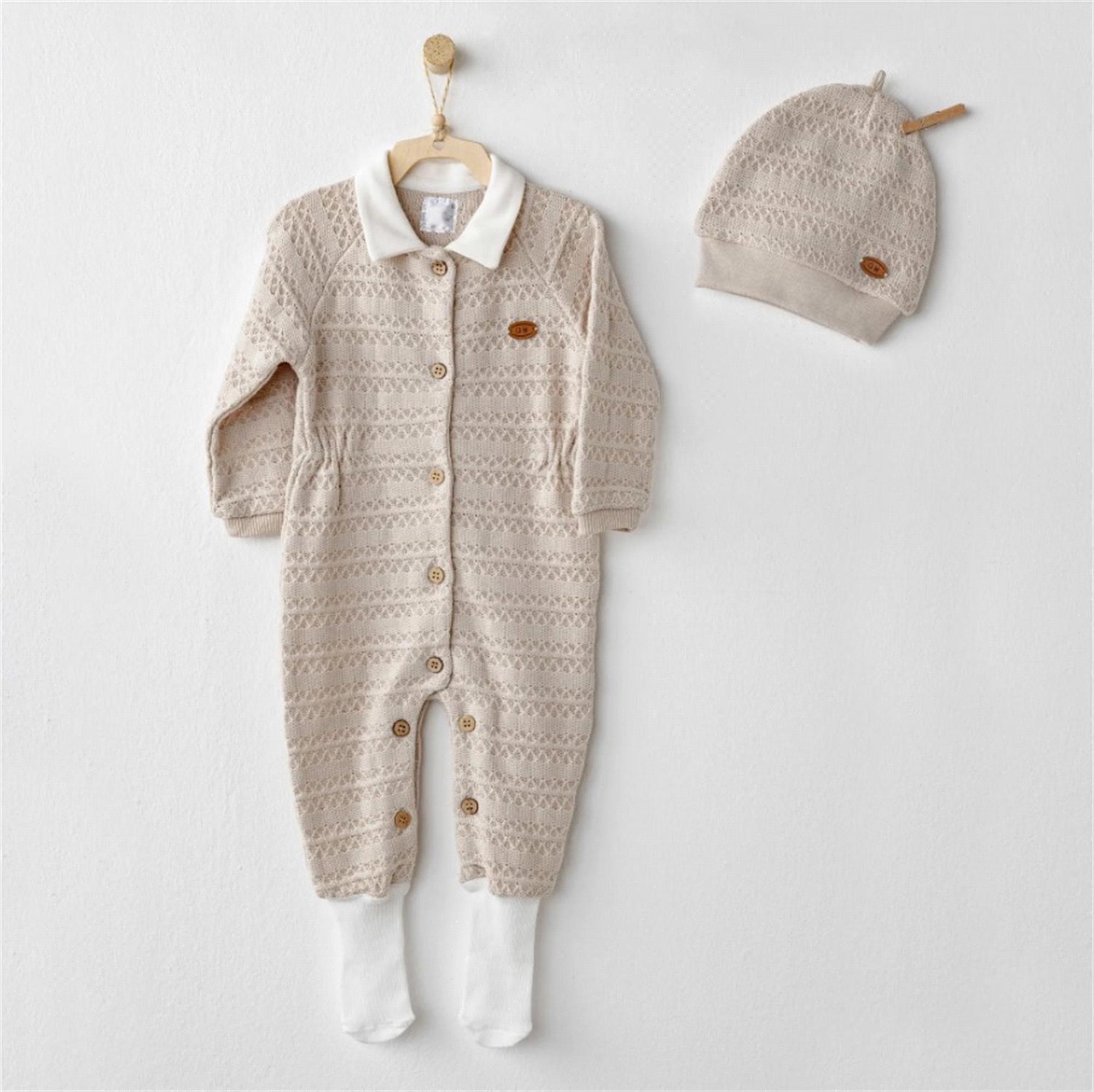 Andywawa Unisex Bebek Örme Tulum Bej AC26140