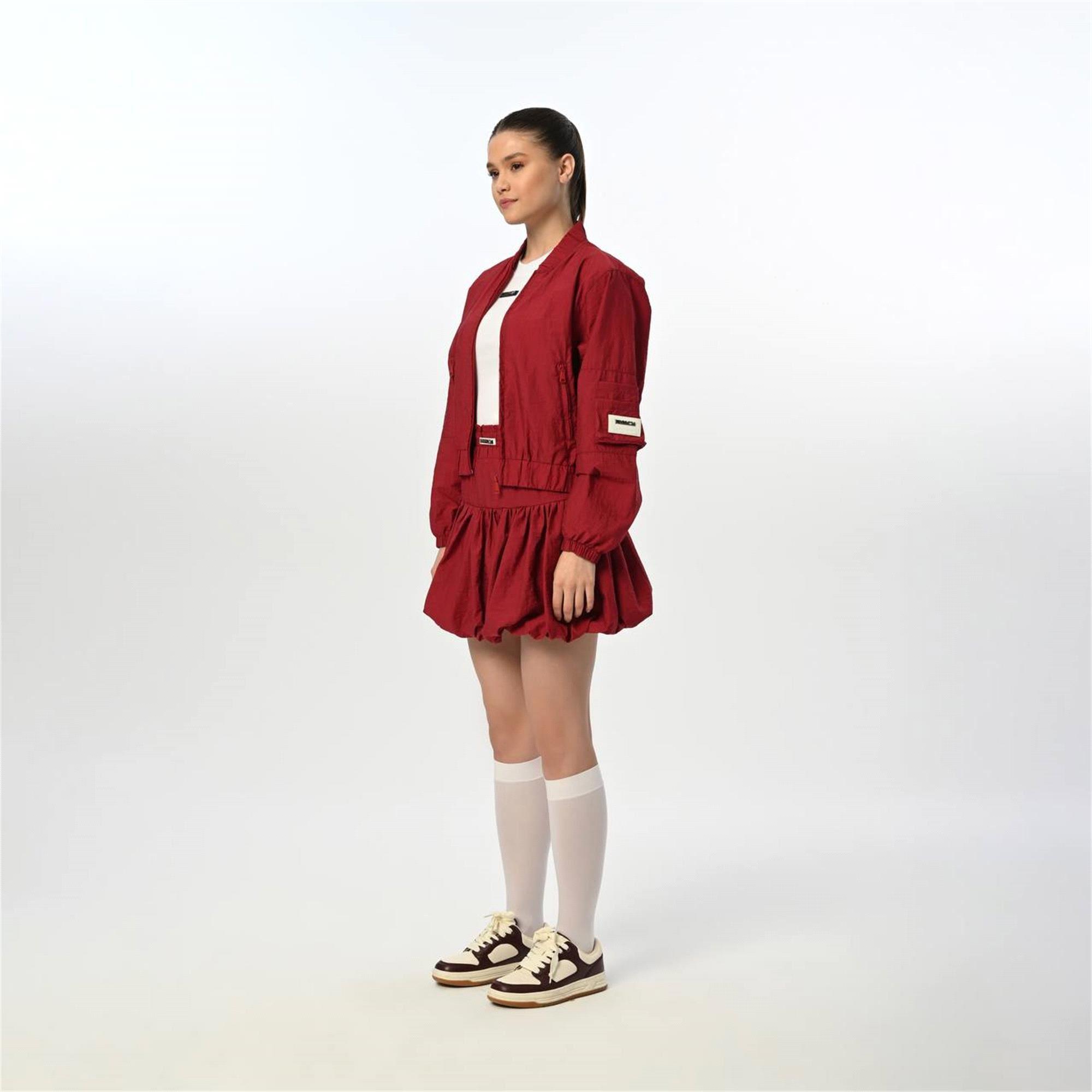 Loco Loco Fermuarlı Ceket Etek Takım Vişne 7418