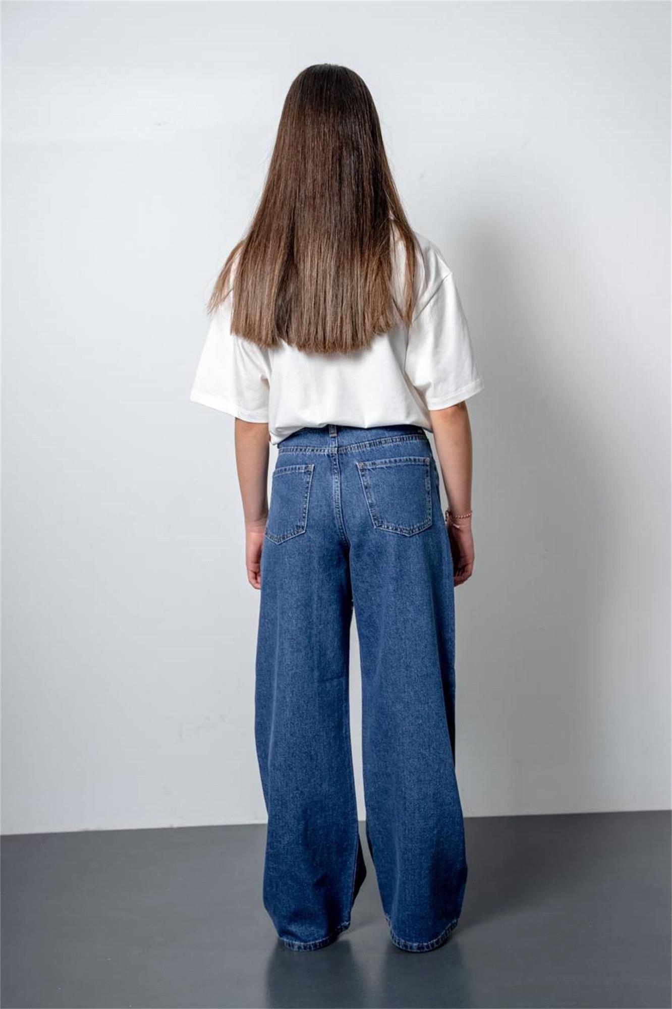 Loco Loco Kız Çocuk Taşlı Pantolon Orta Mavi 6184