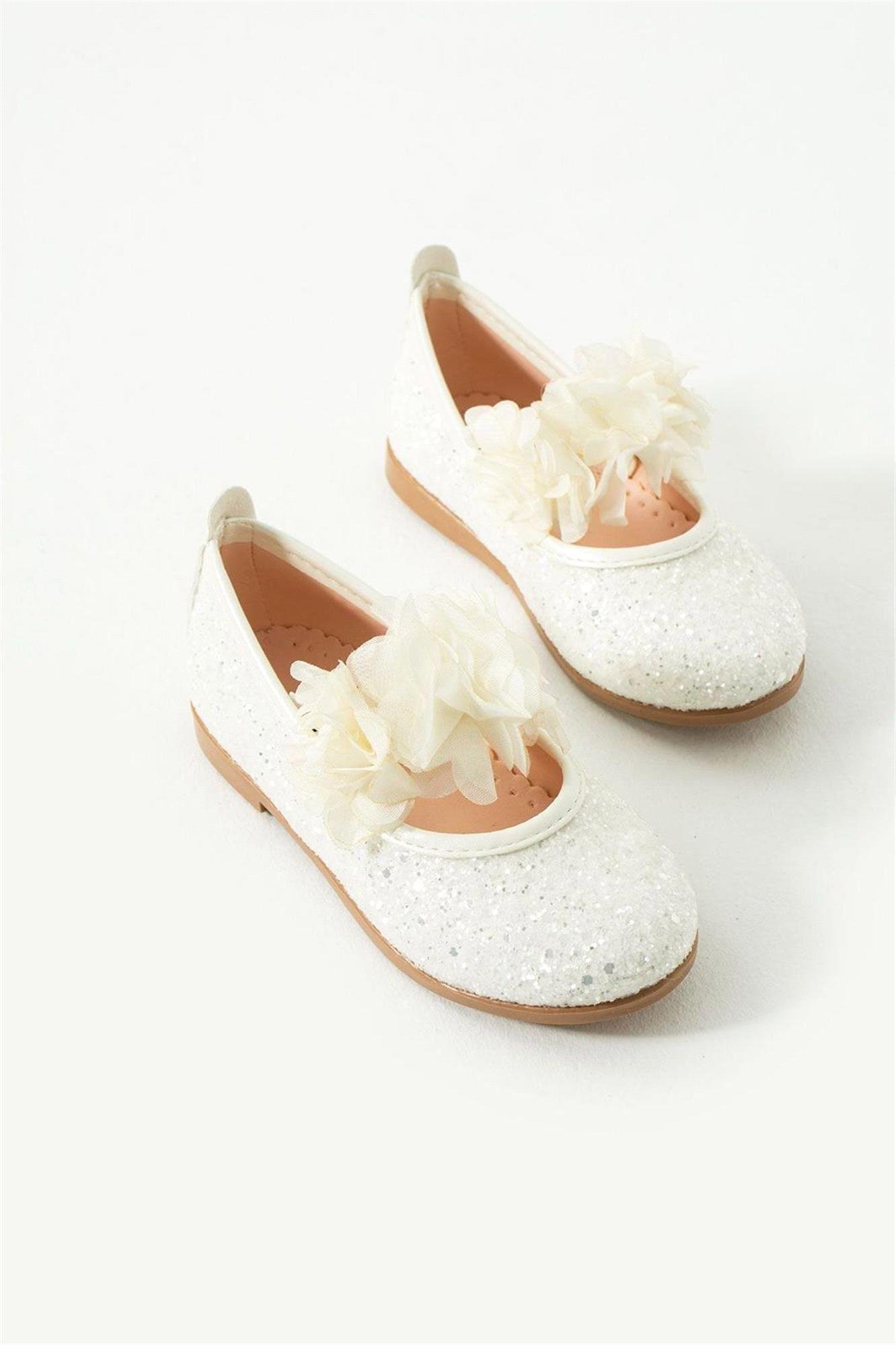 Mia Lui Laura Kız Çocuk Simli Çiçek Babet Beyaz 26-30 L123P