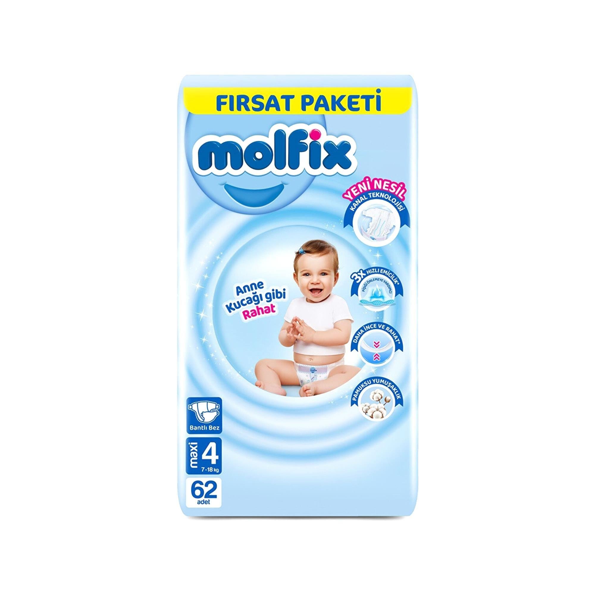 Molfix Fırsat Paketi No:4 Maxi Bebek Bezi 62 Adet 7-18 Kg