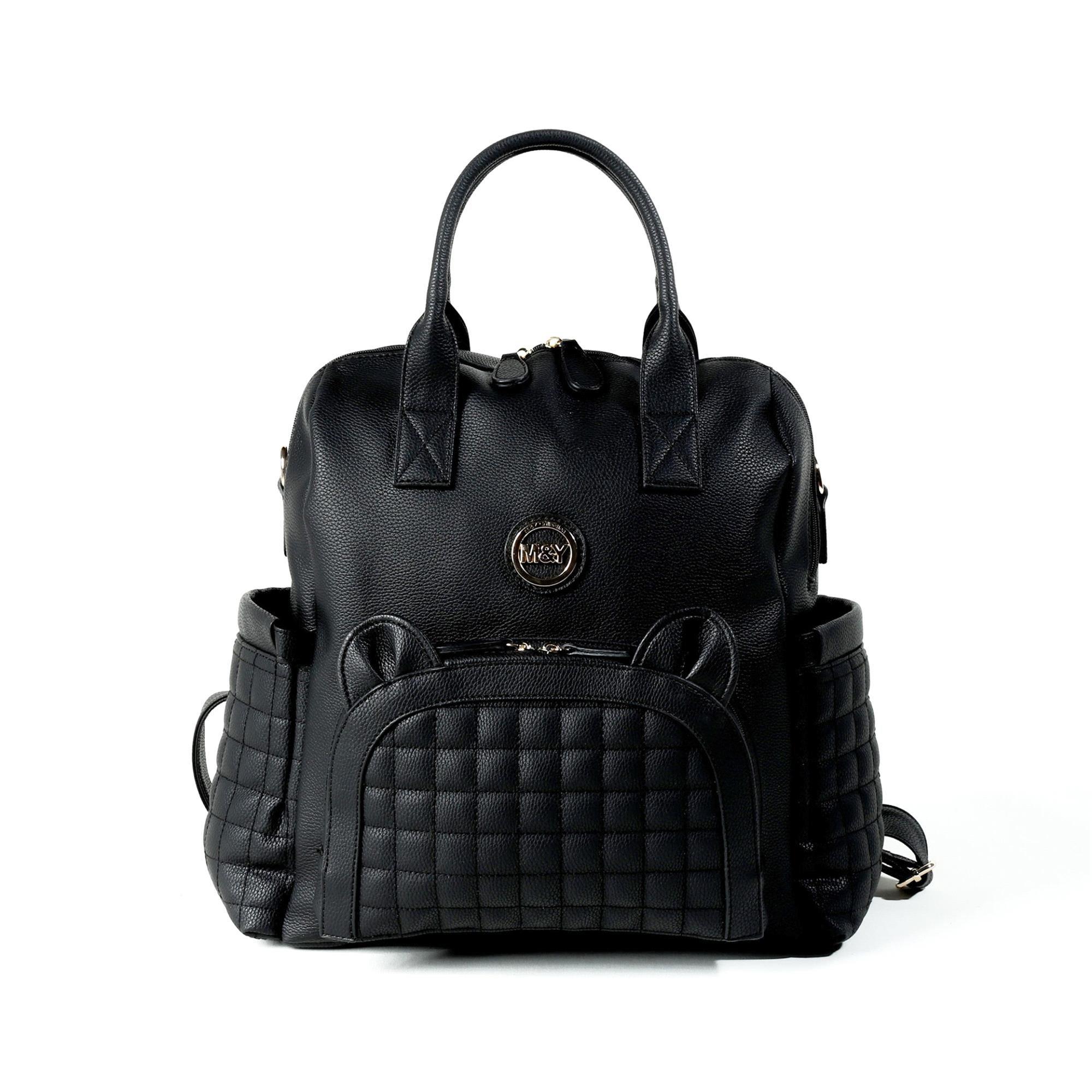 MY Collection Kitty Deri Anne Bebek Bakım Sırt Çantası Siyah 7271