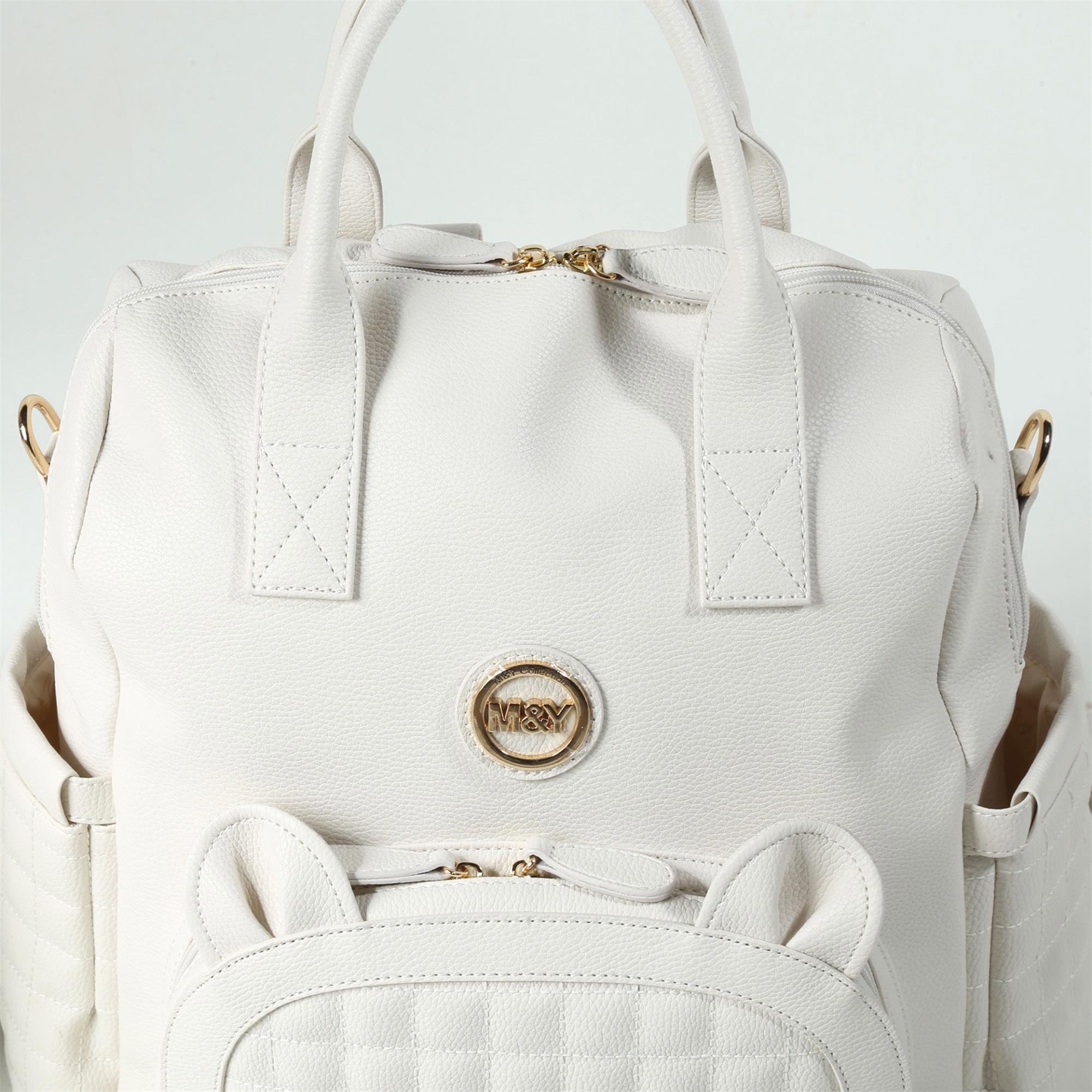 MY Collection Kıtty Deri Anne Bebek Bakım Sırt Çantası Krem 7271