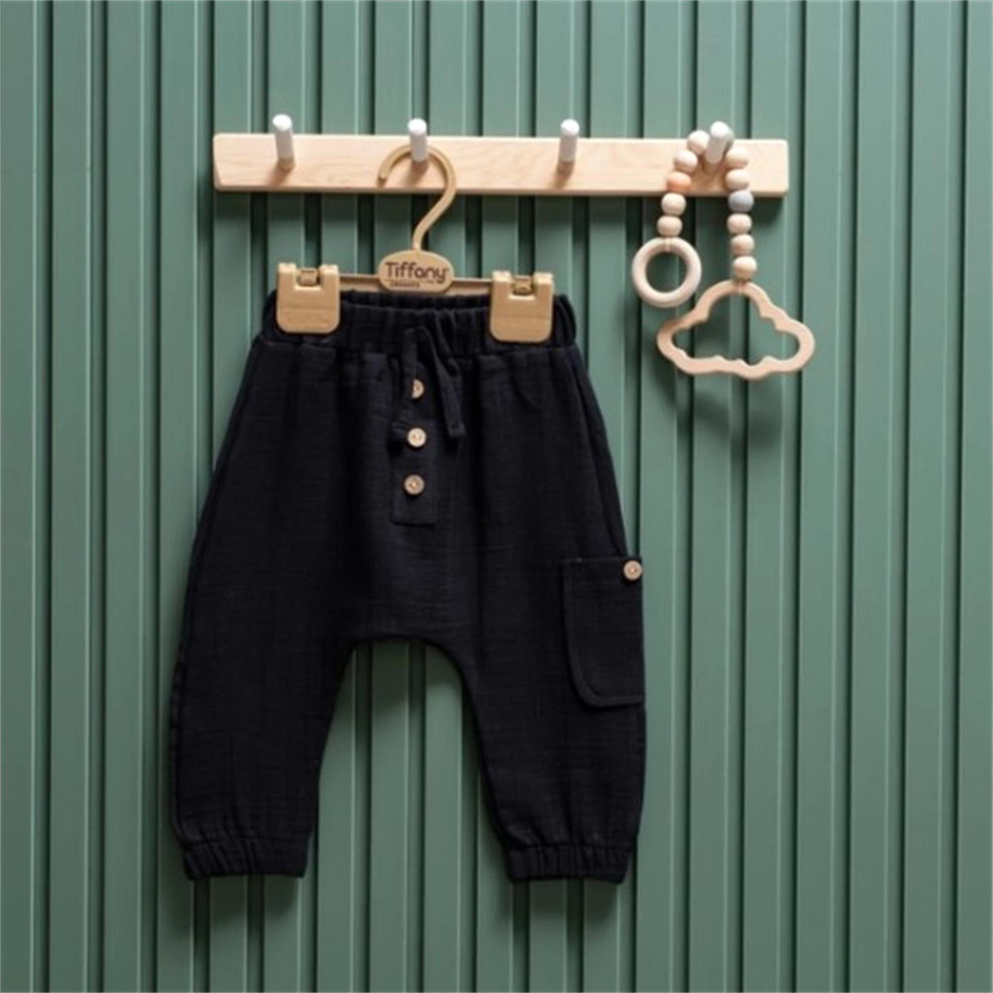 Tiffany Müslin Şalvar Düğmeli Alt 26006 siyah