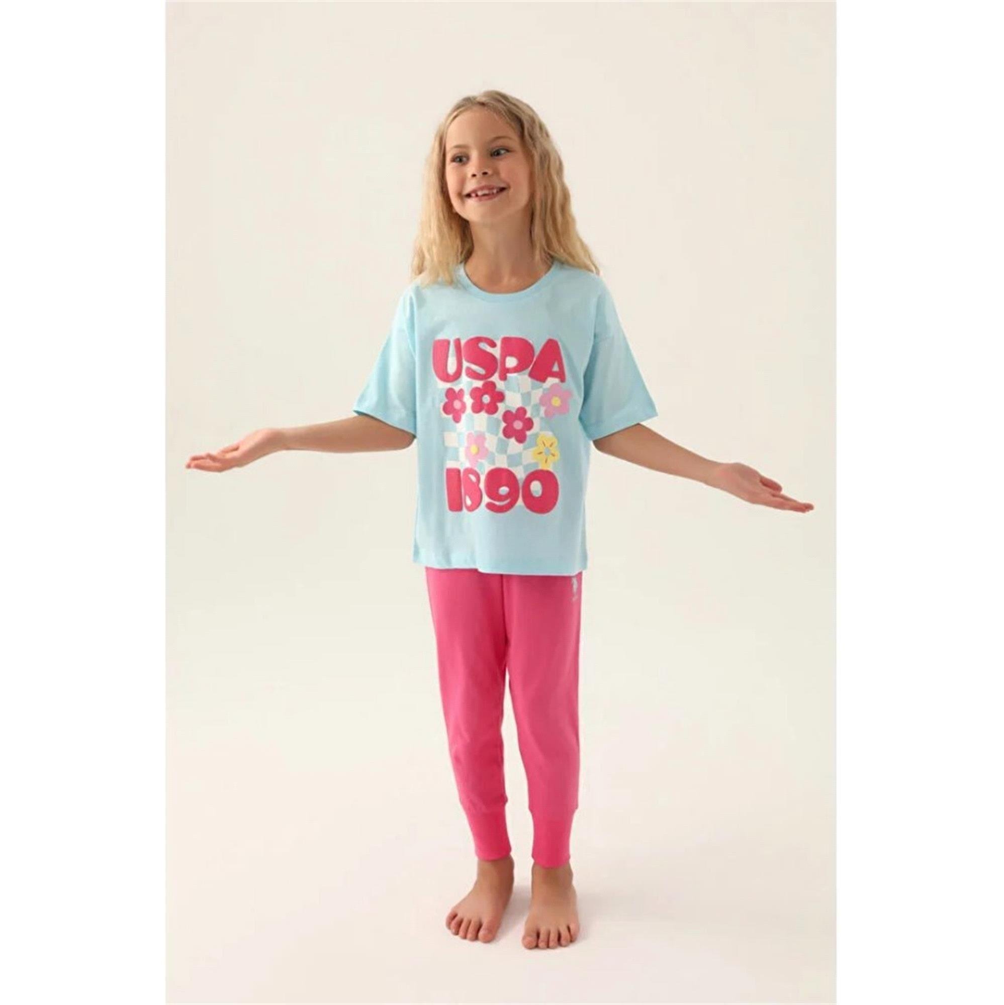 U.S.Polo Kız Çocuk Garson Boy Pijama Takımı Açık Mavi US1812-G