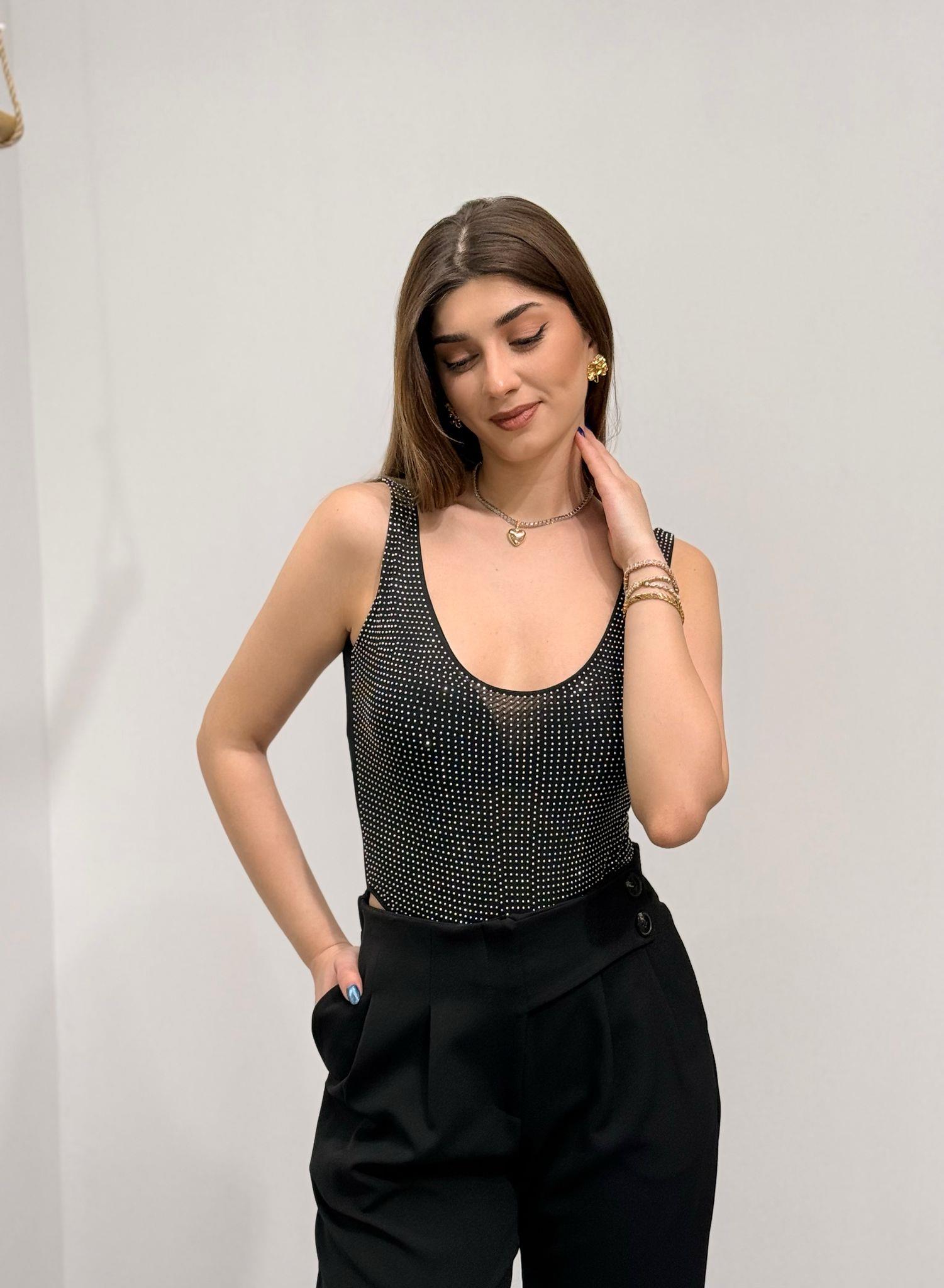  Full Taşlı Kolsuz Çıtçıtlı Tasarım Bodysuit