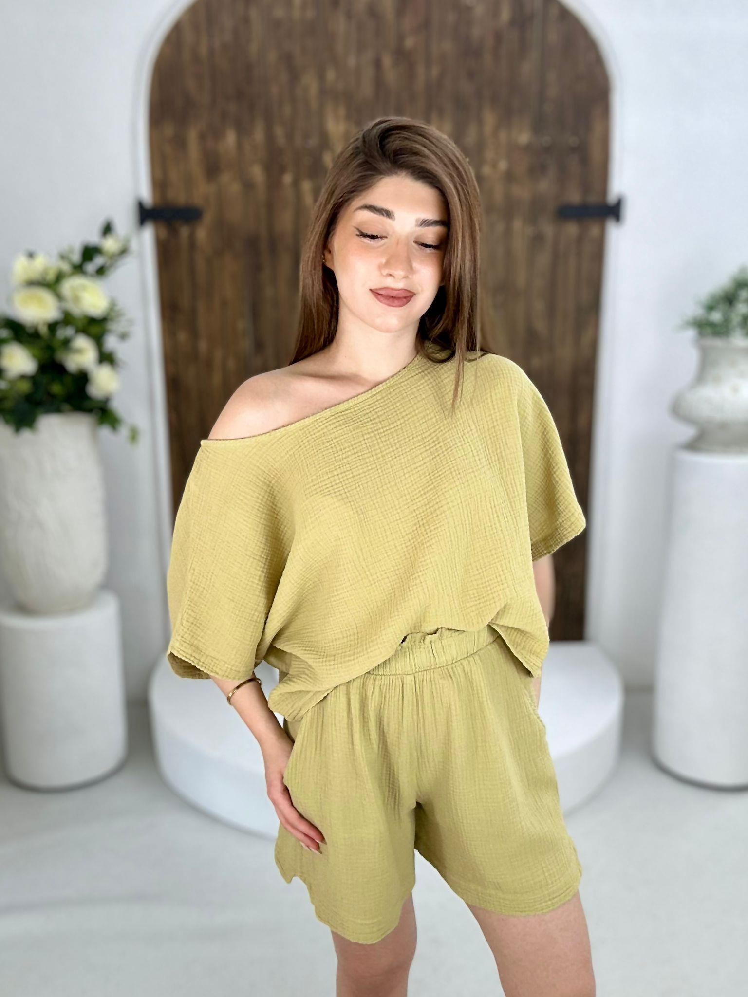  Müslin Kumaş Kayık Yaka Salaş Bluz