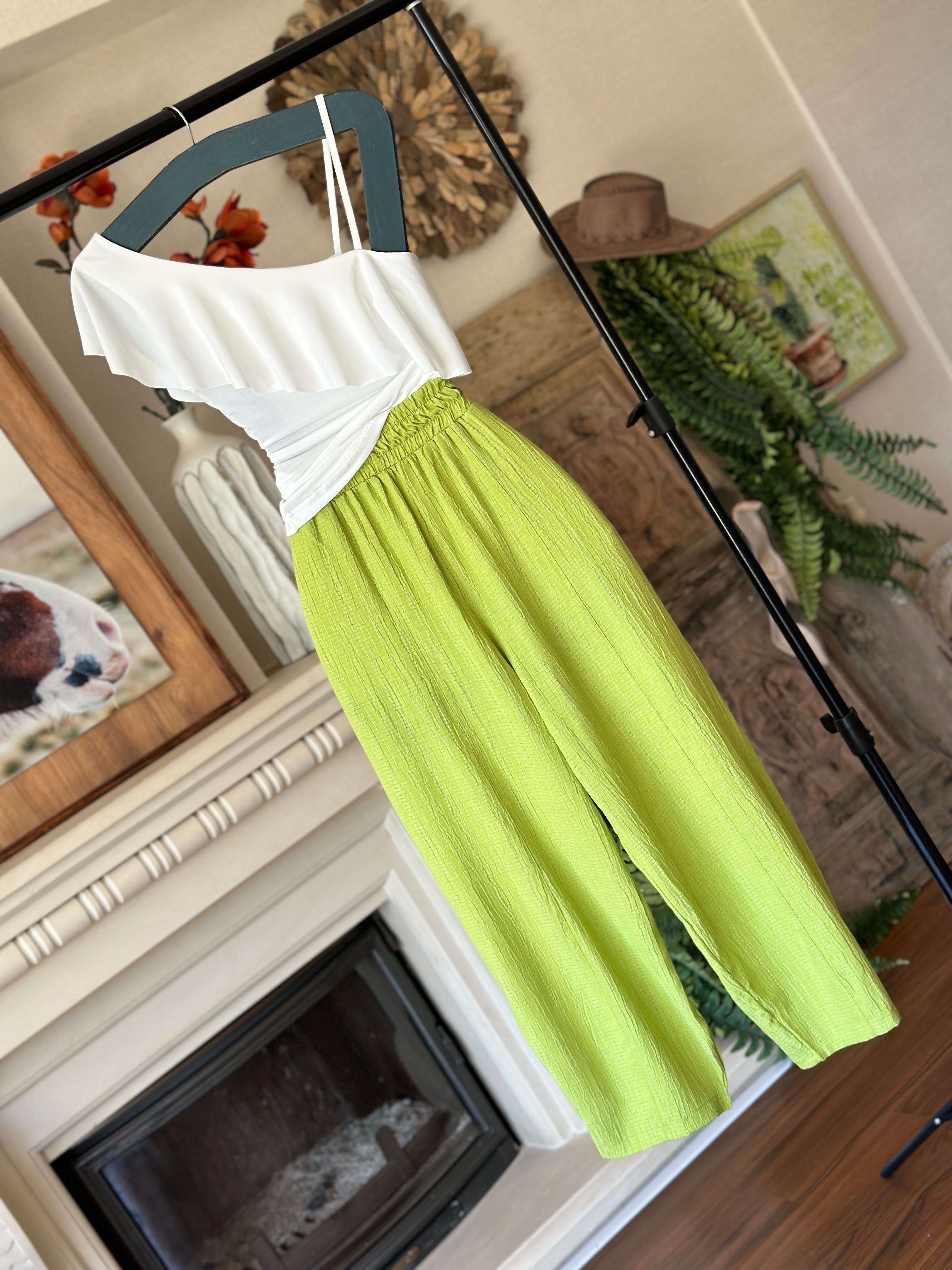 Ağaç Kabuğu Kumaş Beli Yüksek Bel Lastikli Rahat Kesim Pantolon 