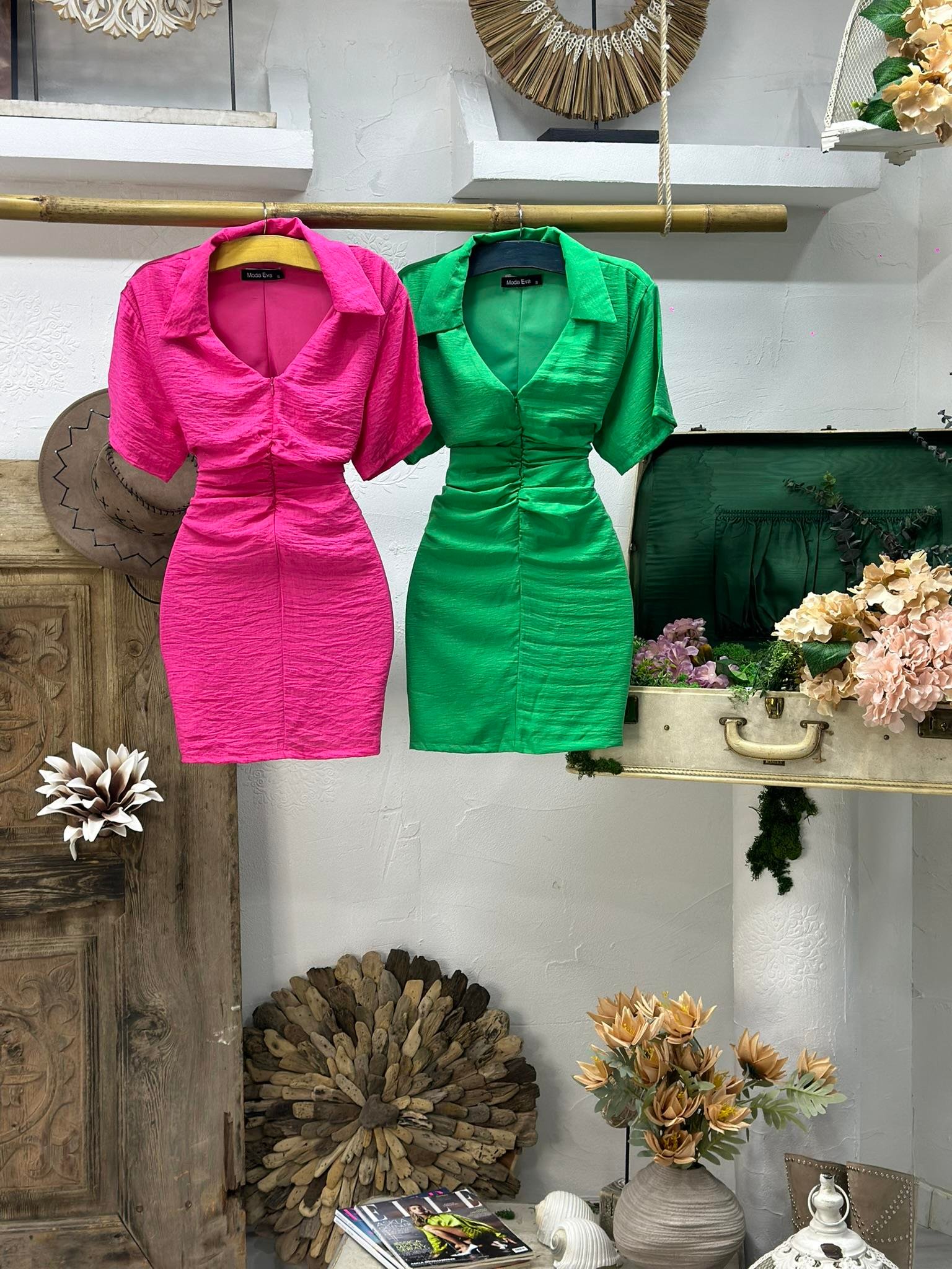 Agaç Kabuğu Kumaş Büzgü Dikişli Fermuar Detay Elbise