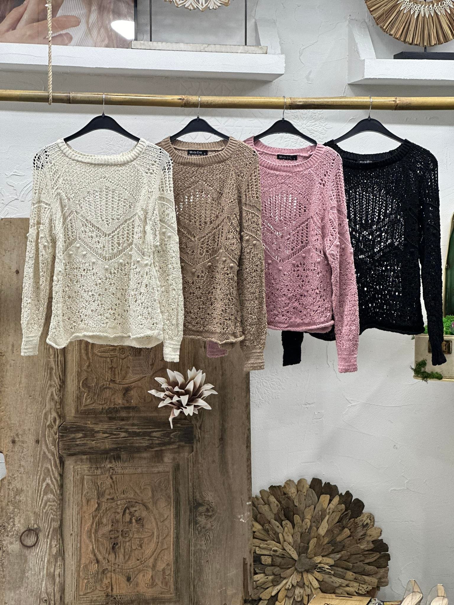 Ajur Desenli Rahat Kalıp Triko Vizon  Kazak