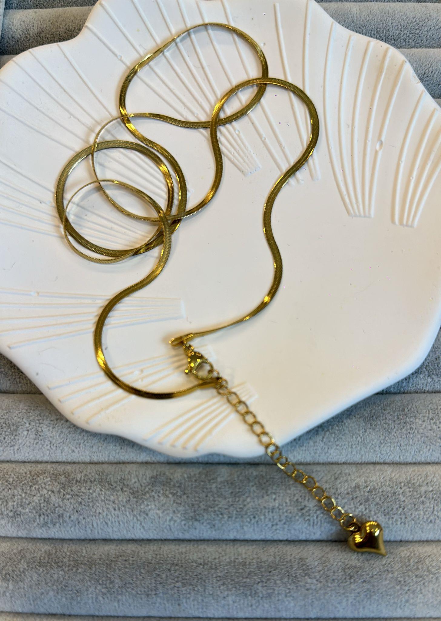 Altın Kaplama Çelik Kalp Sarkaçlı İtalyan Zincir Kolye 