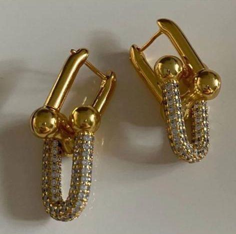 Altın Kaplama Çelik Zirkon Taşlı Tasarım Küpe