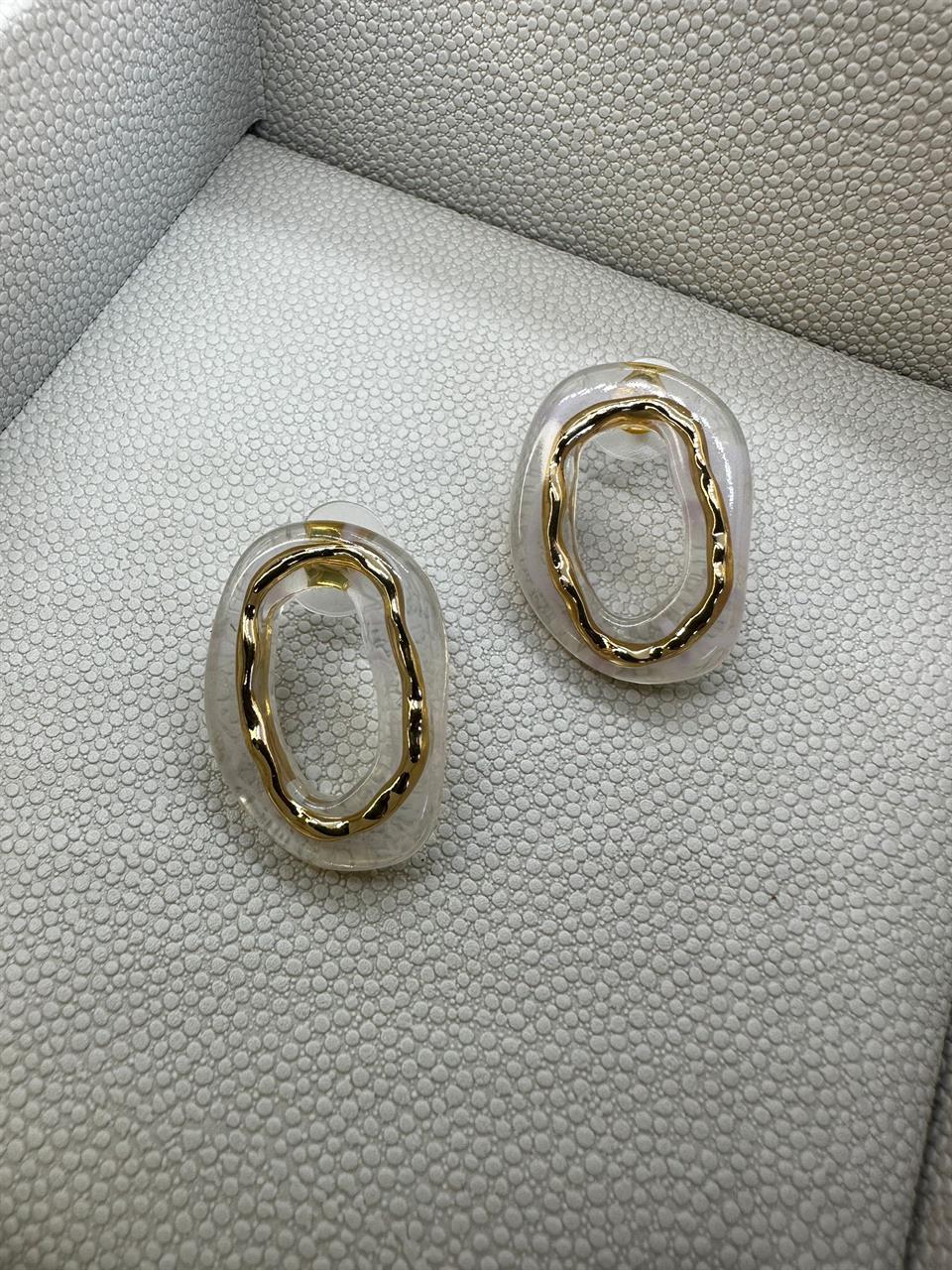 Altın Kaplama Gold Şerit Detaylı Tasarım Küpe