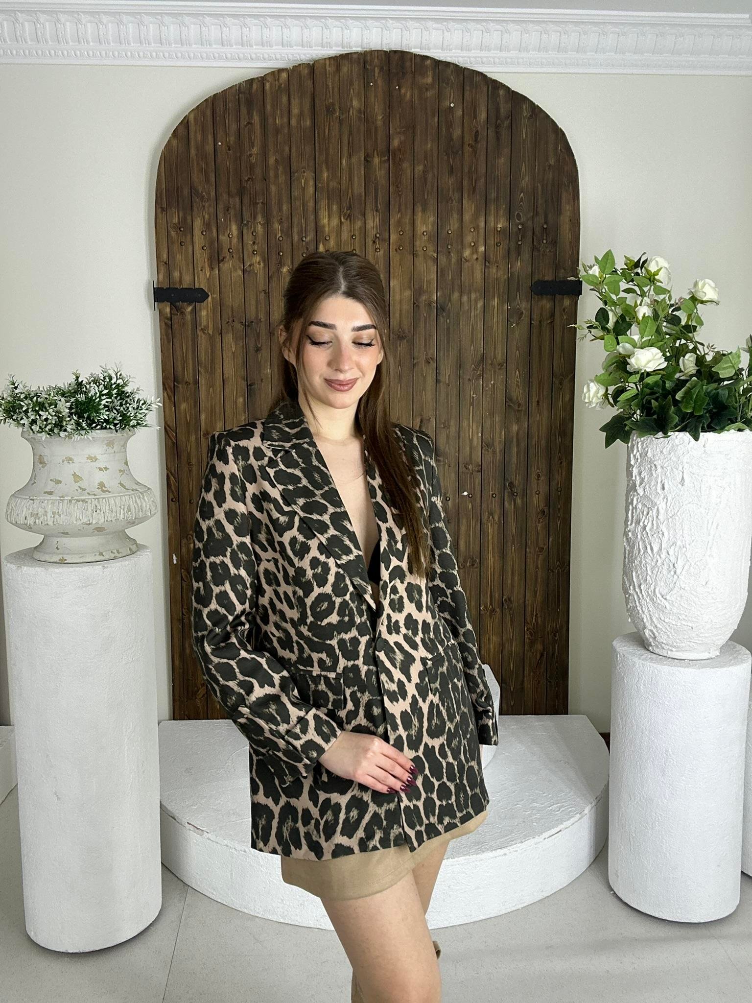 Atlas Kumaş Astarlı Leopar Desen Blazer