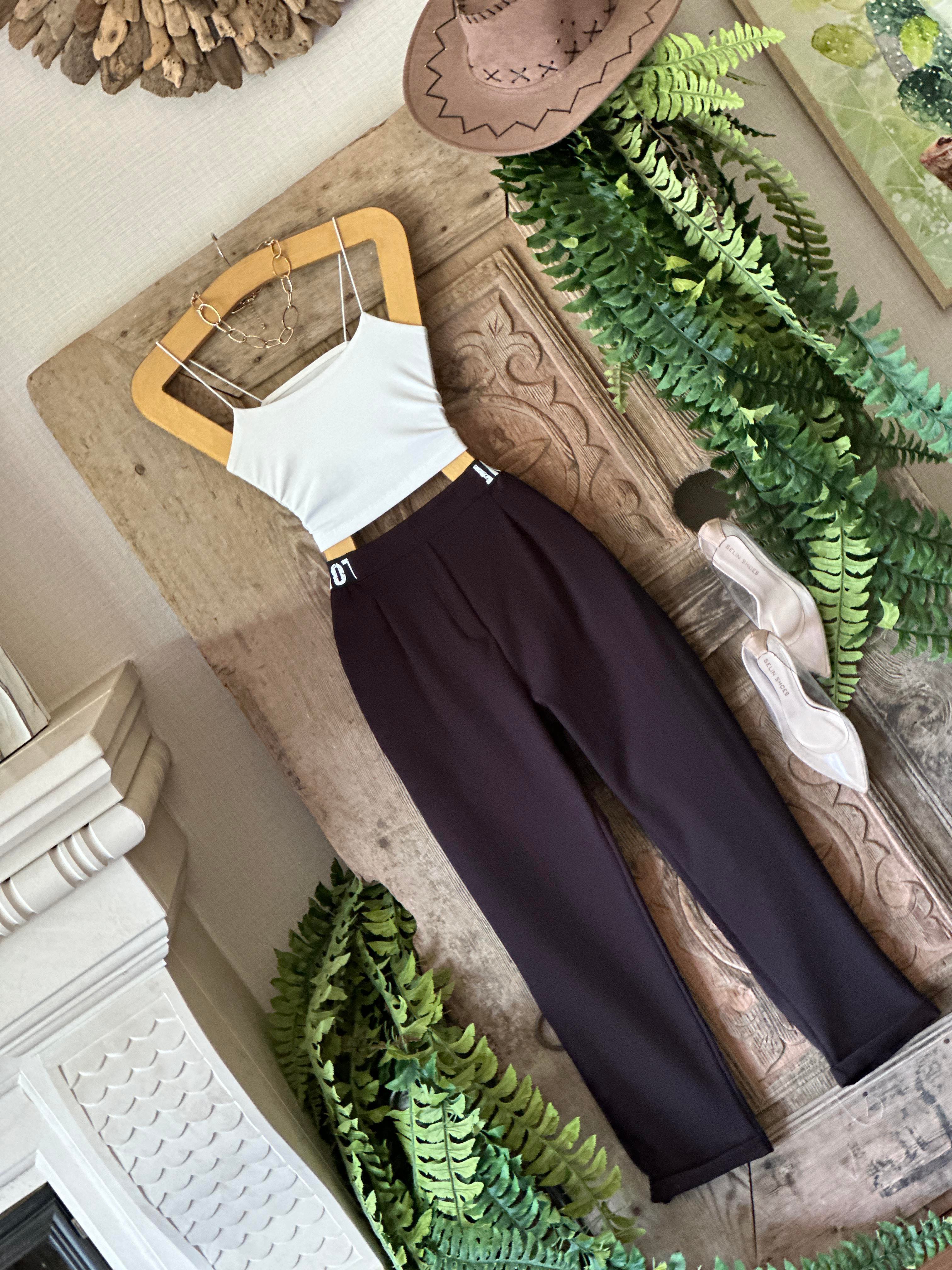 Atlas Kumaş Beli Şeritli Dar Paça Pantolon