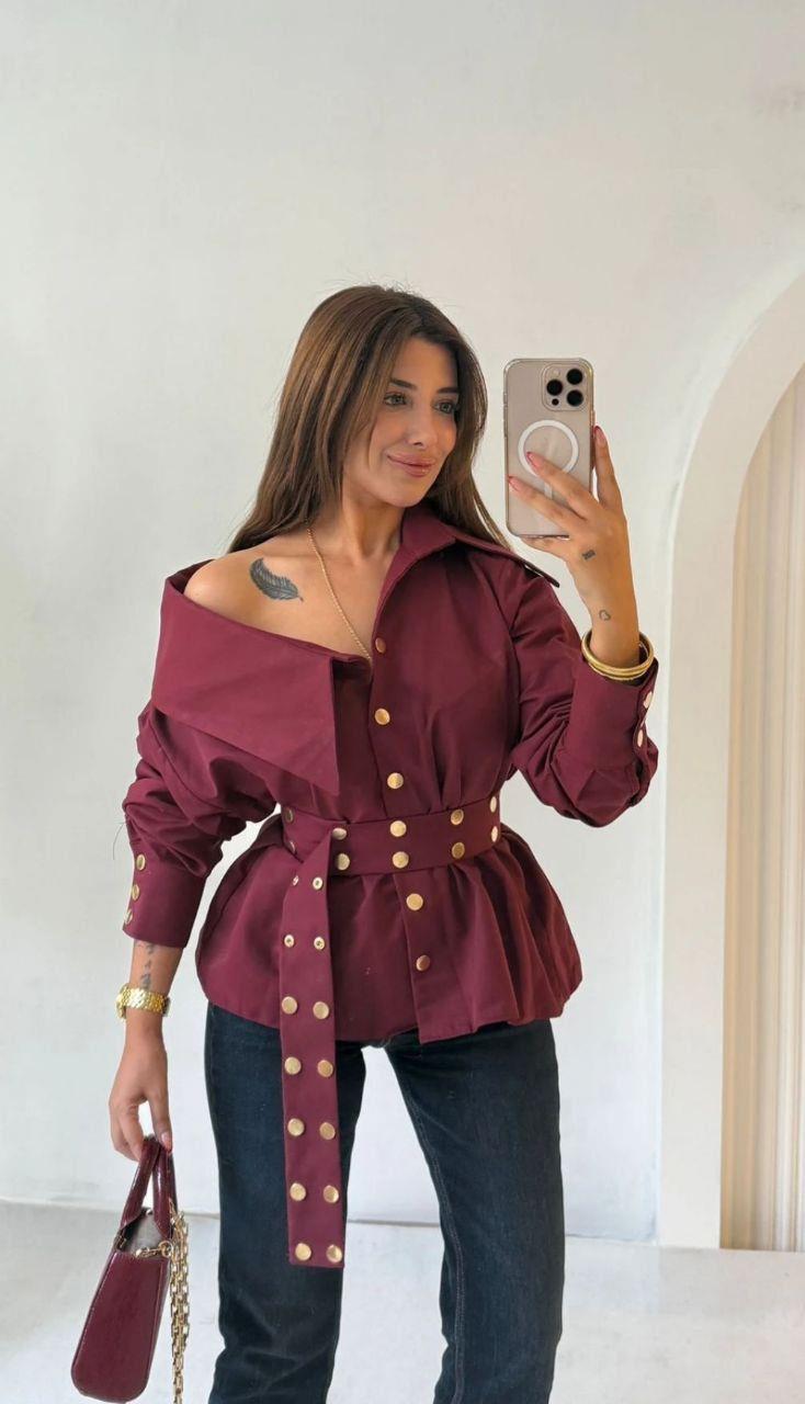 Atlas Kumaş Droplu Tasarım Bordo Gömlek