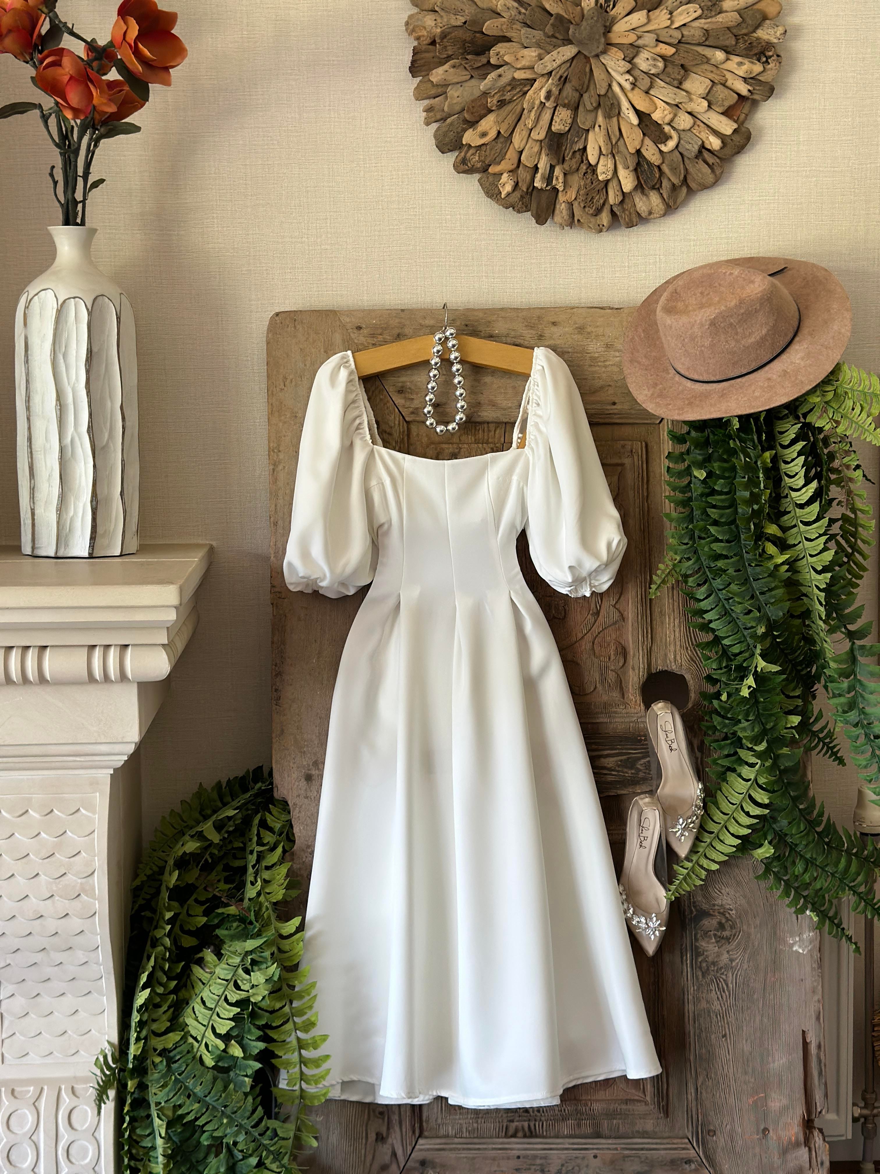 Atlas Kumaş Karpuz Kol Kare Yaka Renkli Midi Boy Elbise