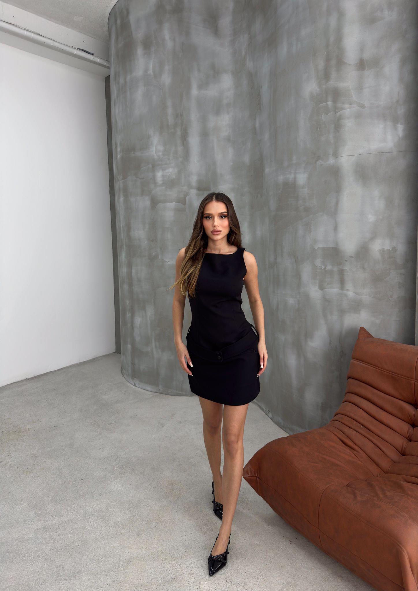 Atlas Kumaş Kemer Detaylı Sıfır Kol Elbise