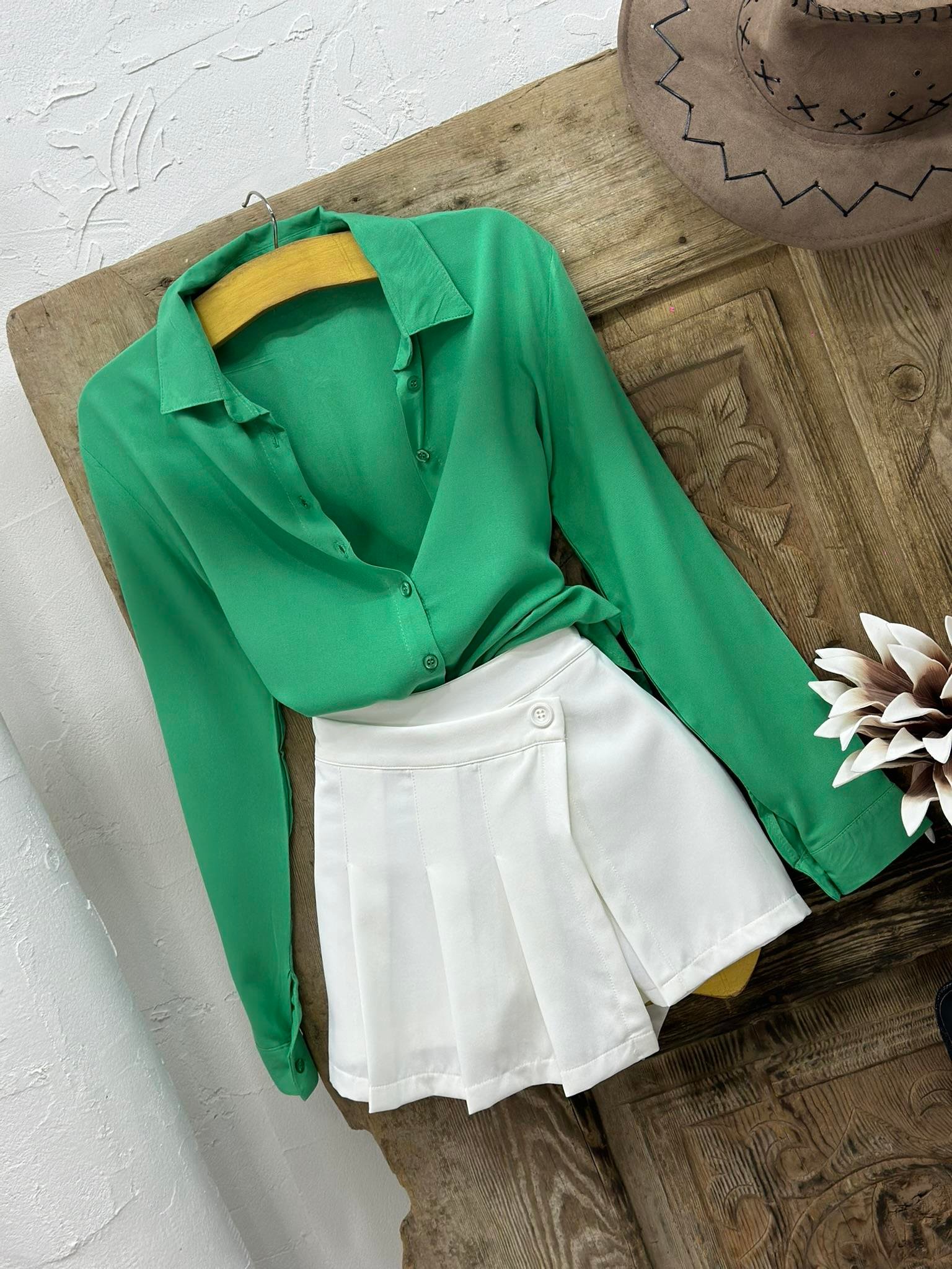 Atlas Kumaş Pileli Bel Detay Şort Etek 