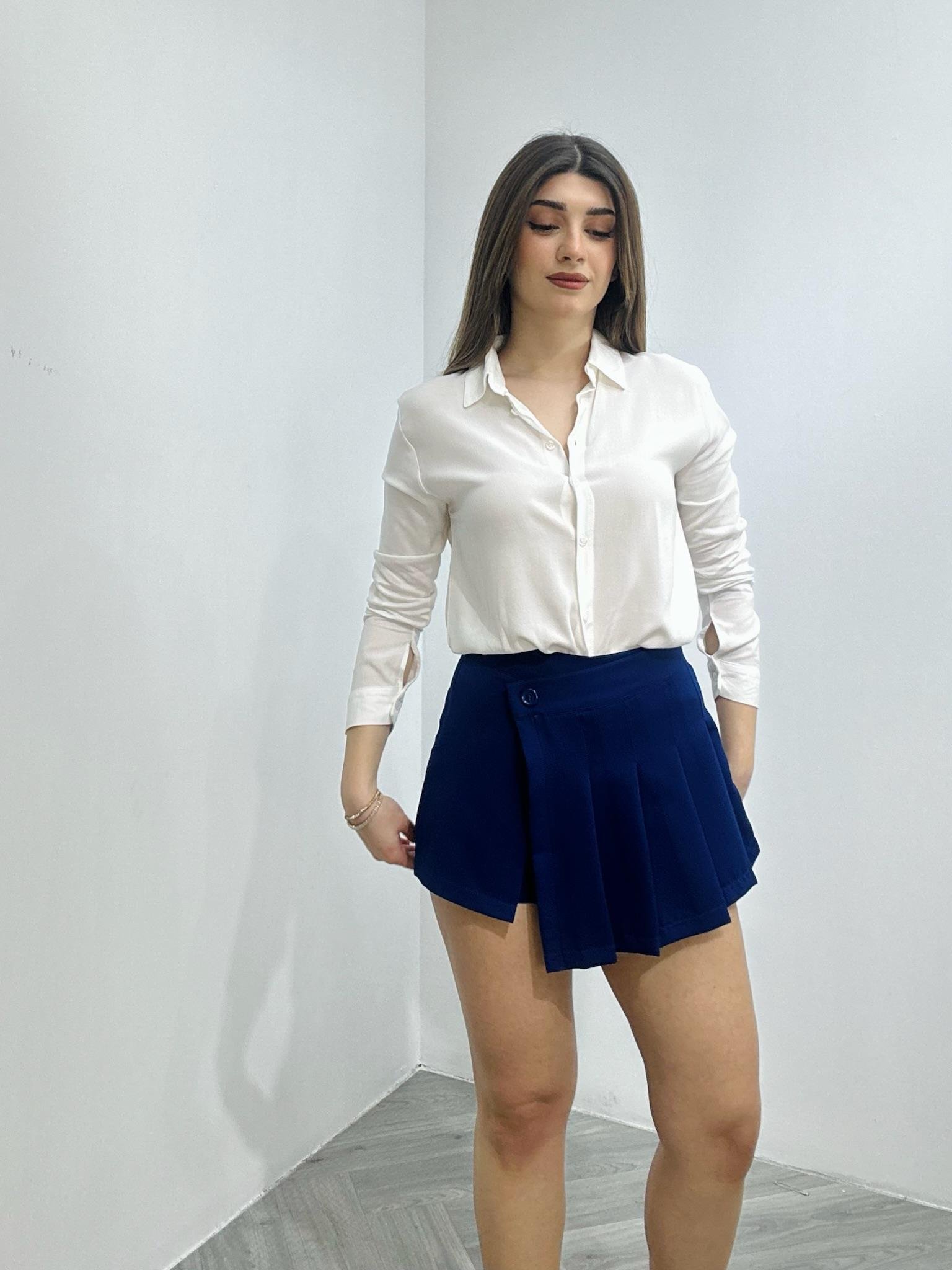 Atlas Kumaş Pileli Bel Detay Şort Etek 