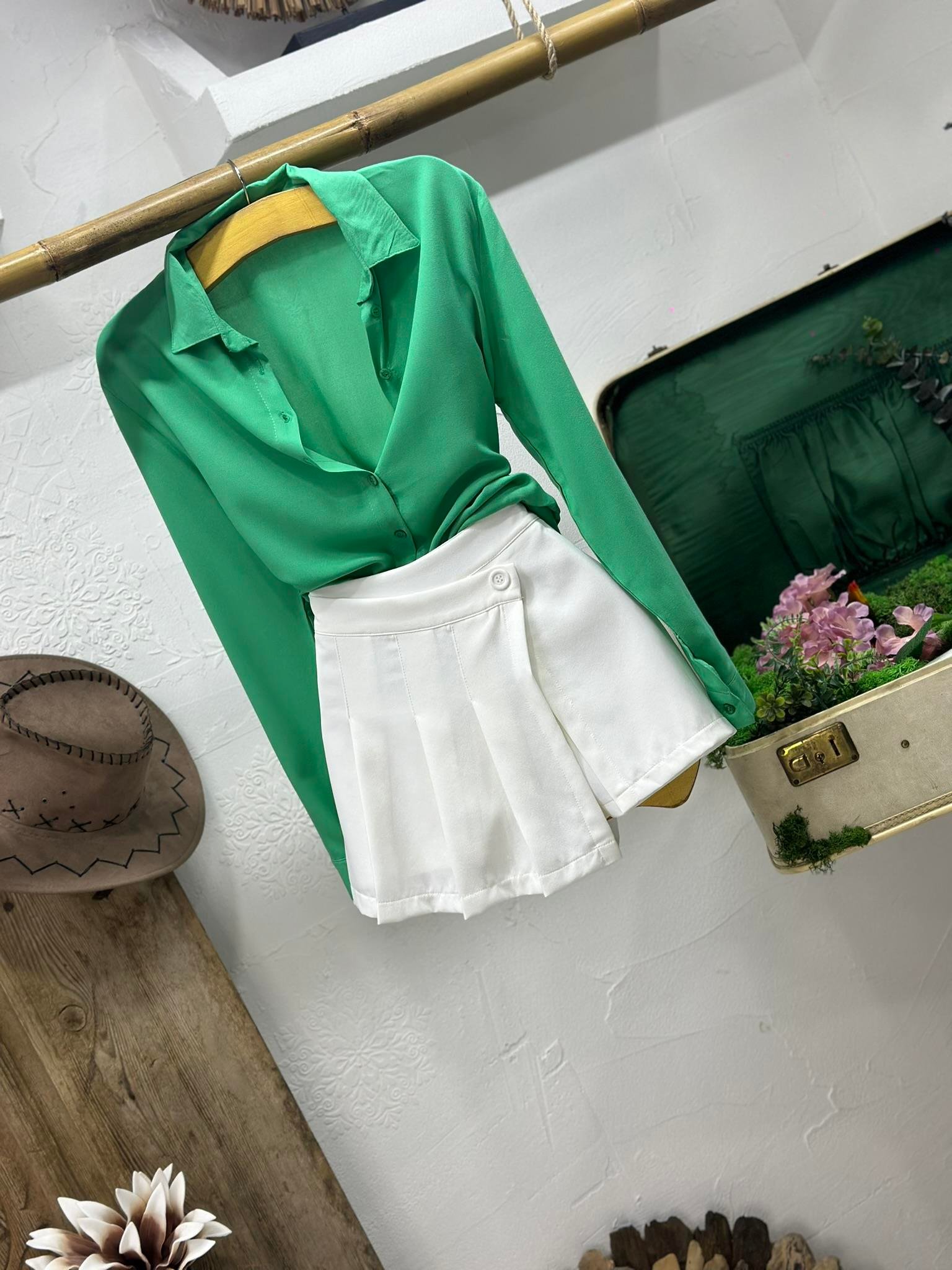 Atlas Kumaş Pileli Bel Detay Şort Etek 