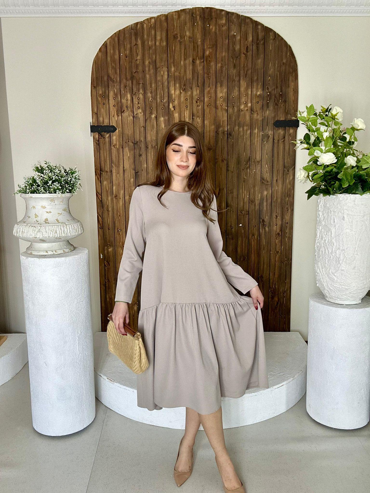 Atlas Kumaş Salaş Elbise Gri