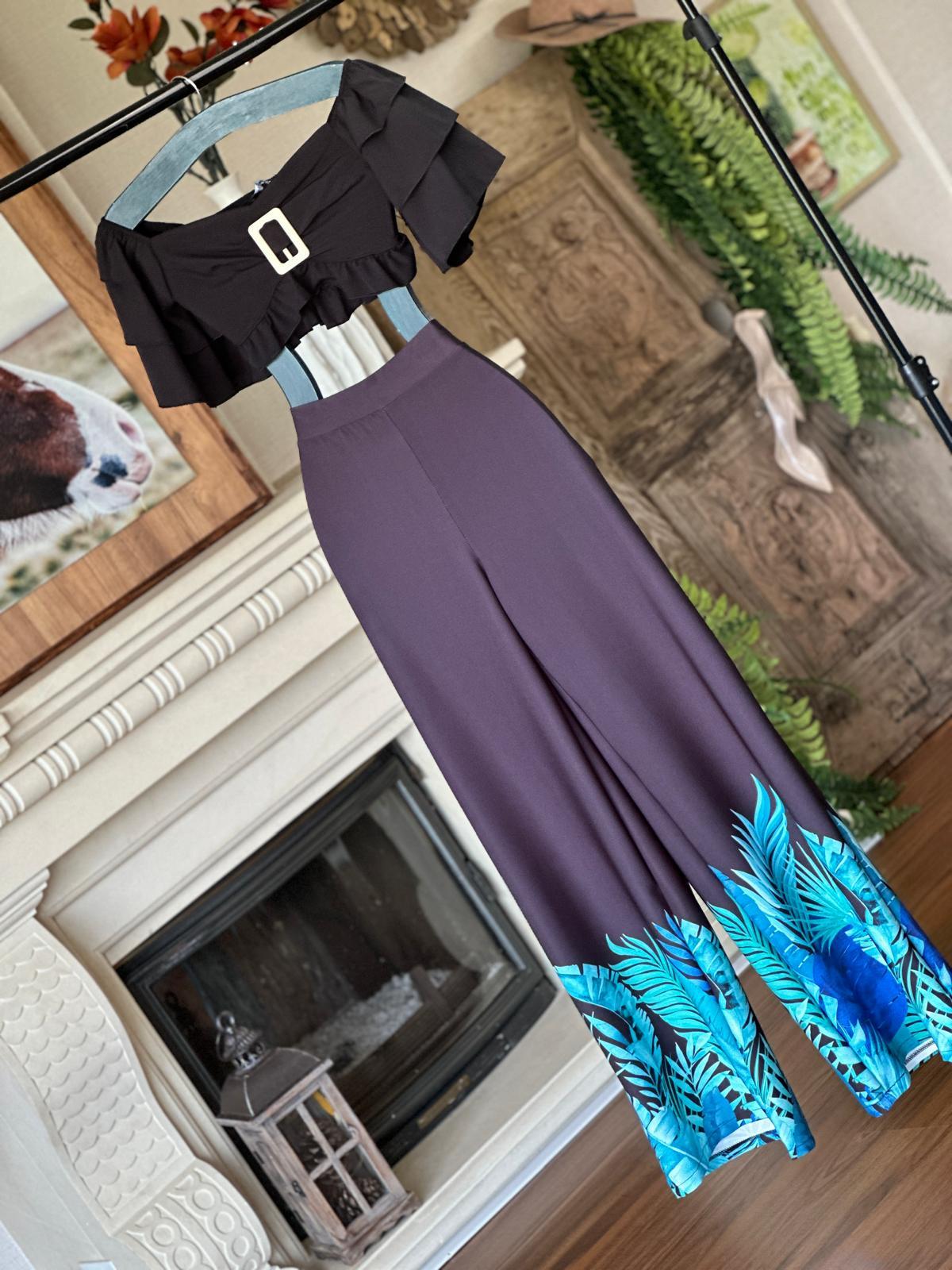 Atlas Kumaş Salaş Pantolon Ottom Kumaş Gipeli Bluz İkili Takım 