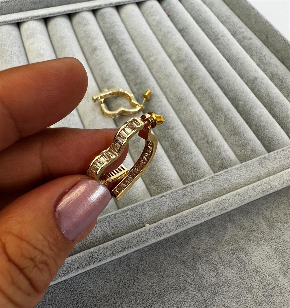 Baget Taşlı Çift Parçalı Kalp Küpe