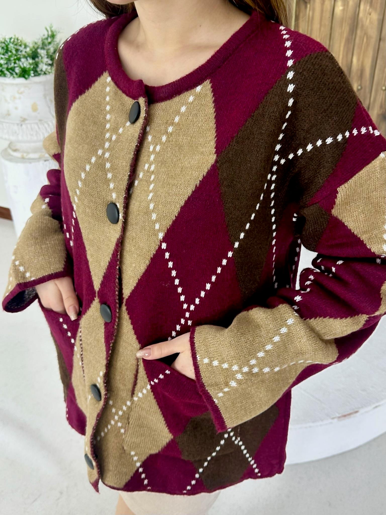 Baklava Desen Oversize Kalıp Hırka