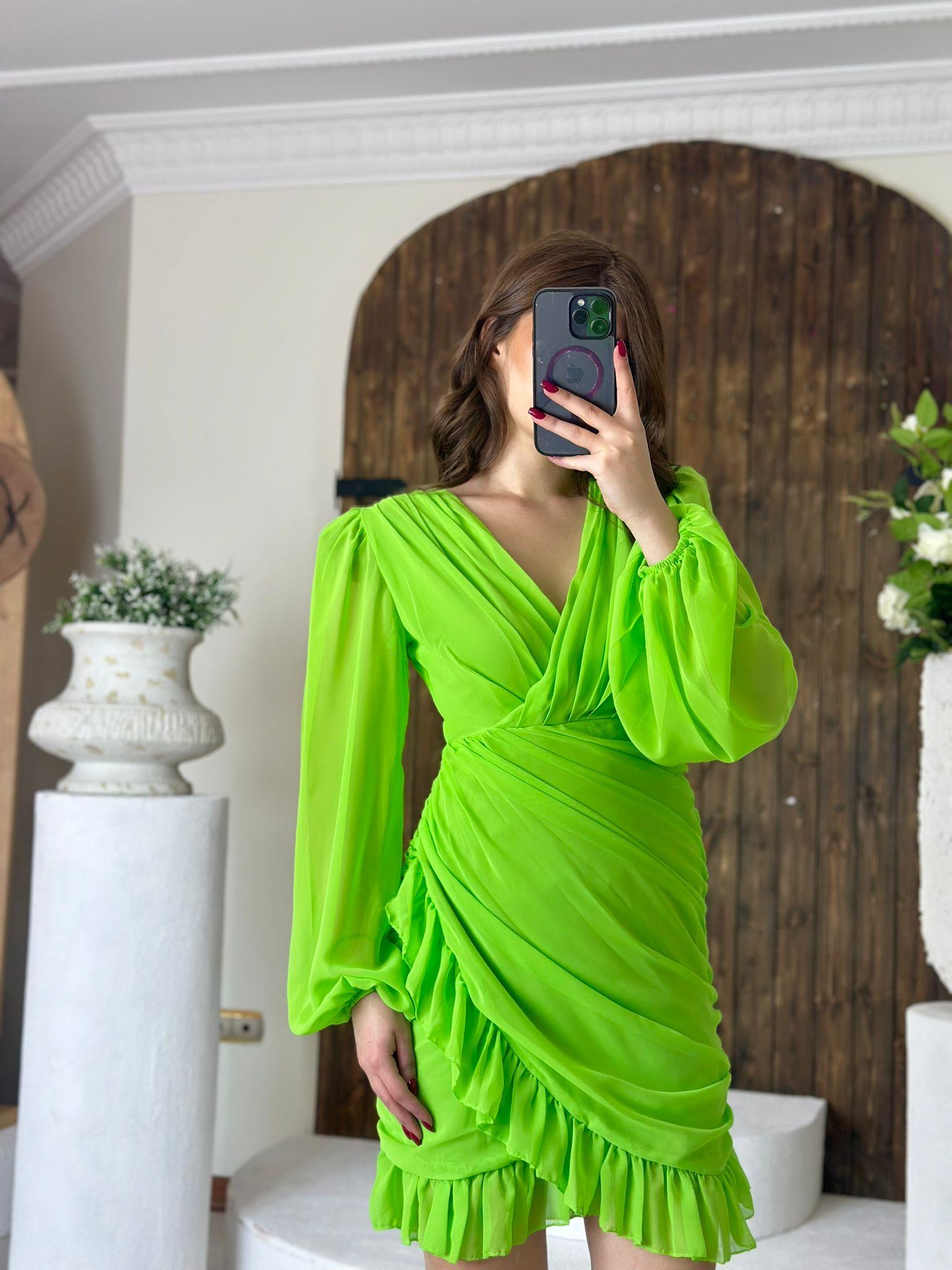 Balon Kol Drapeli Fırfırlı Tasarım Elbisemiz