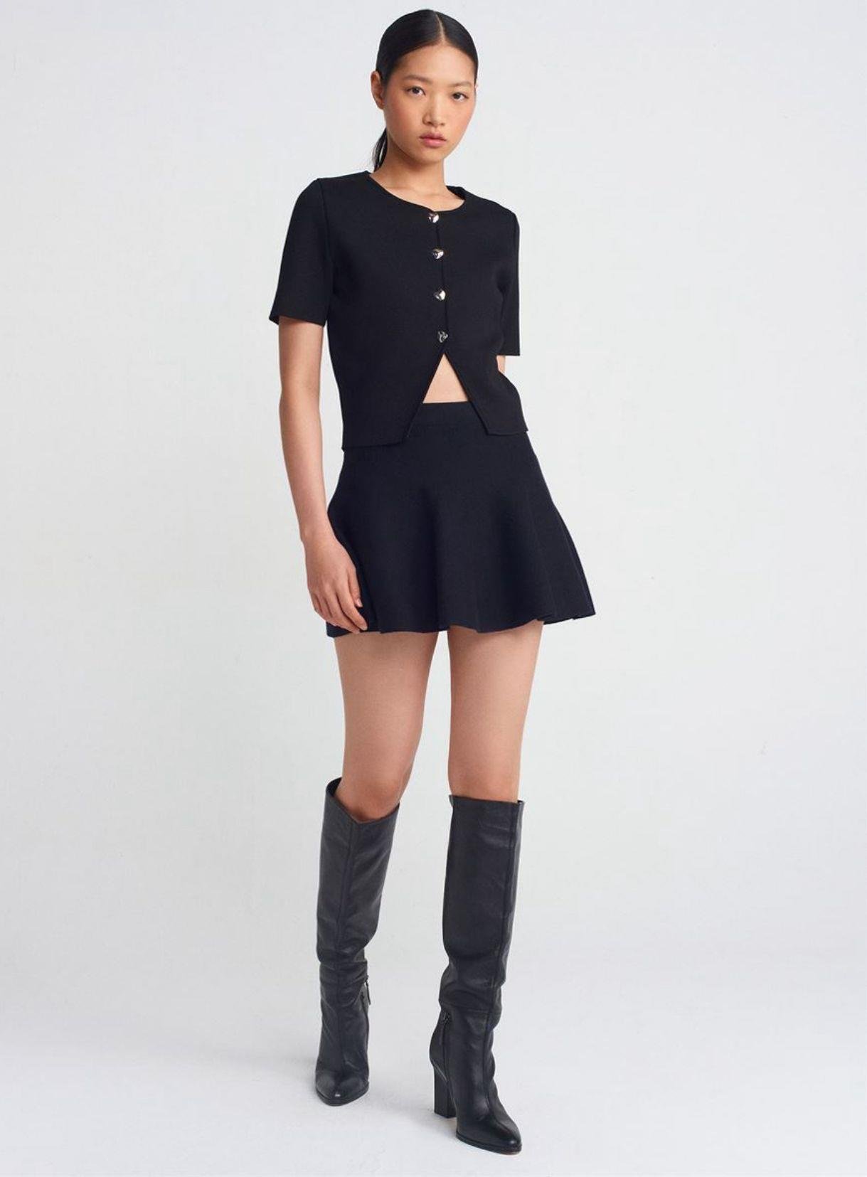 Beli Lastikli Volan Duruşlu Triko Etek 