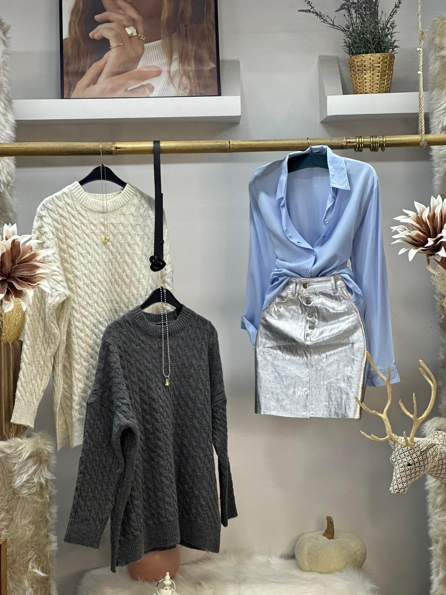 Bisiklet Yaka Örgü  Desen Triko Kazak