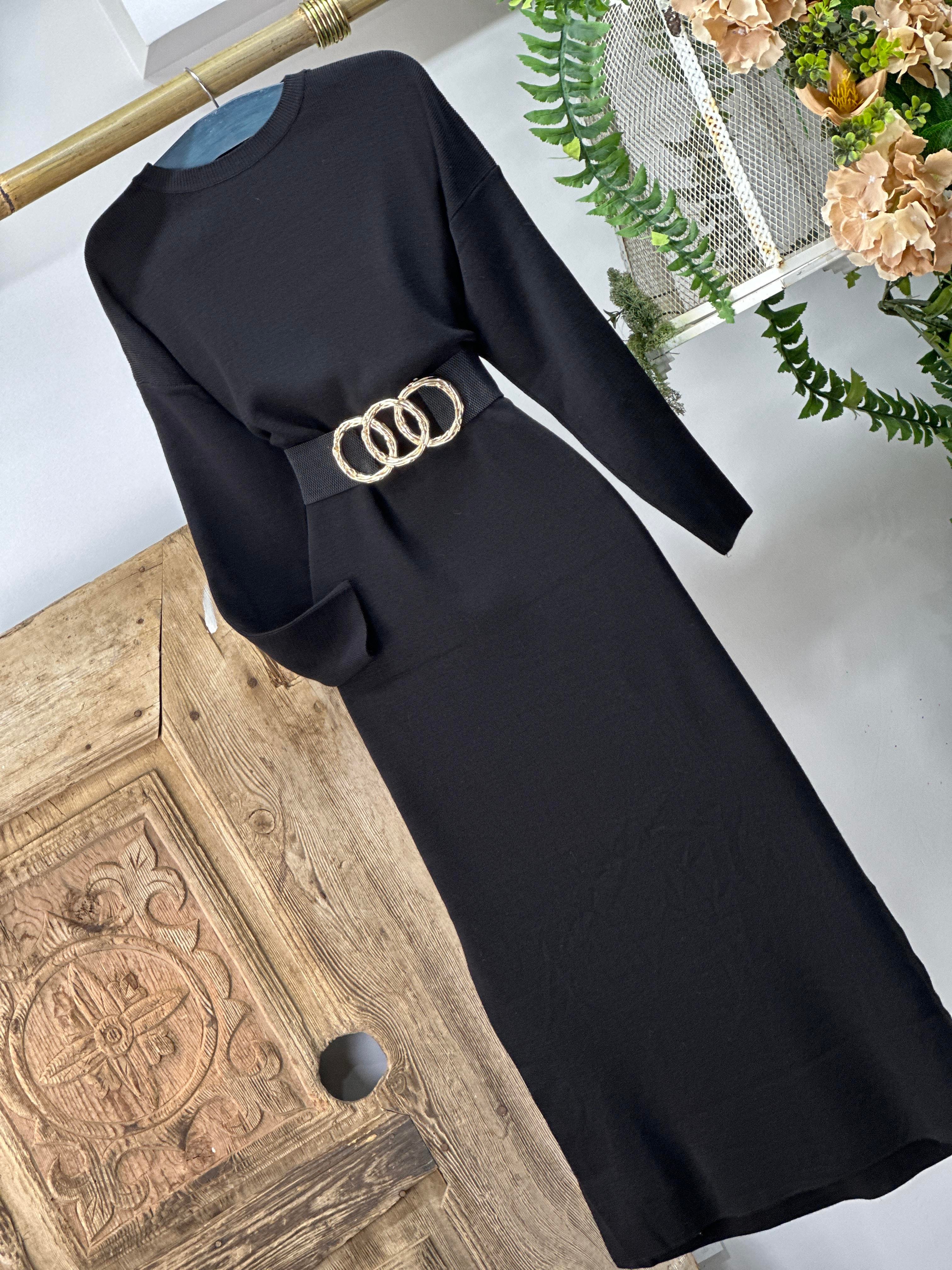 Bisiklet Yaka Rahat Kalıp Basic Uzun Triko Elbise