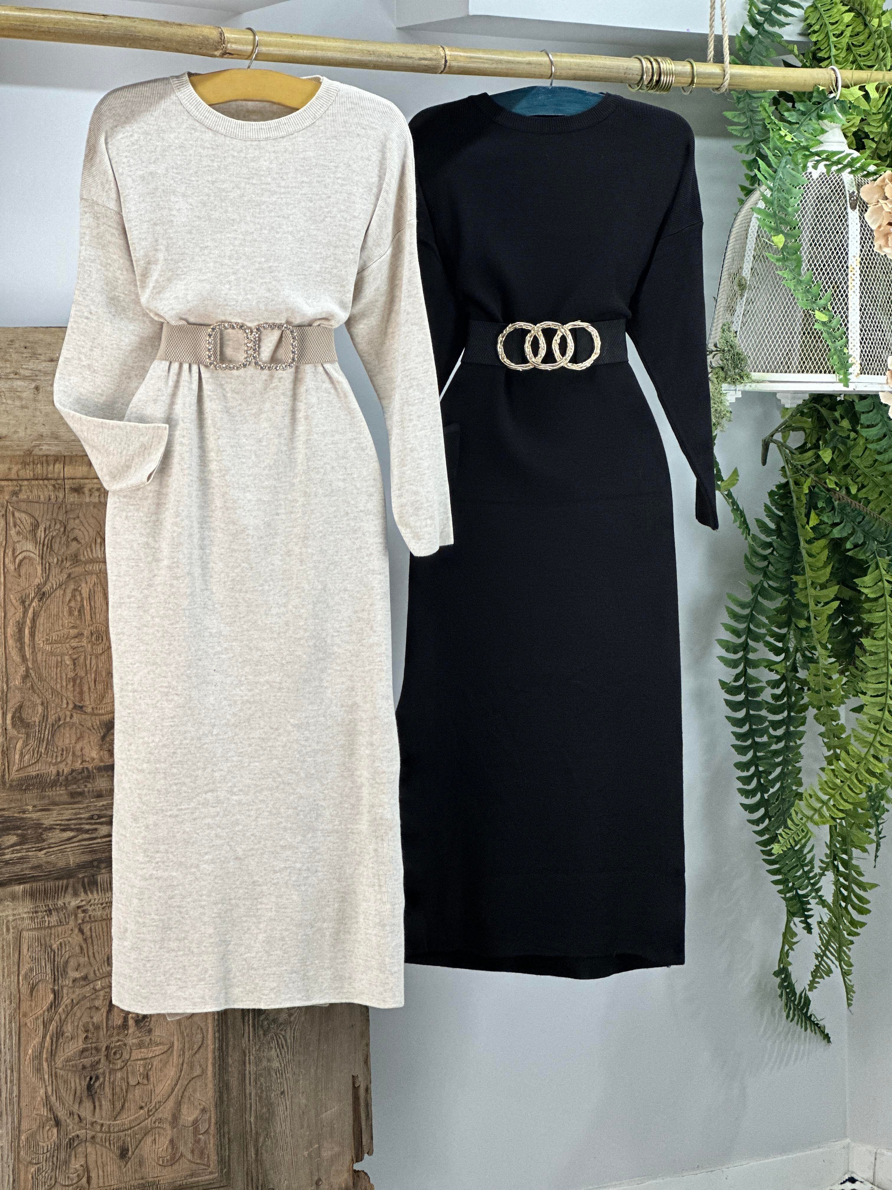 Bisiklet Yaka Rahat Kalıp Basic Uzun Triko Elbise