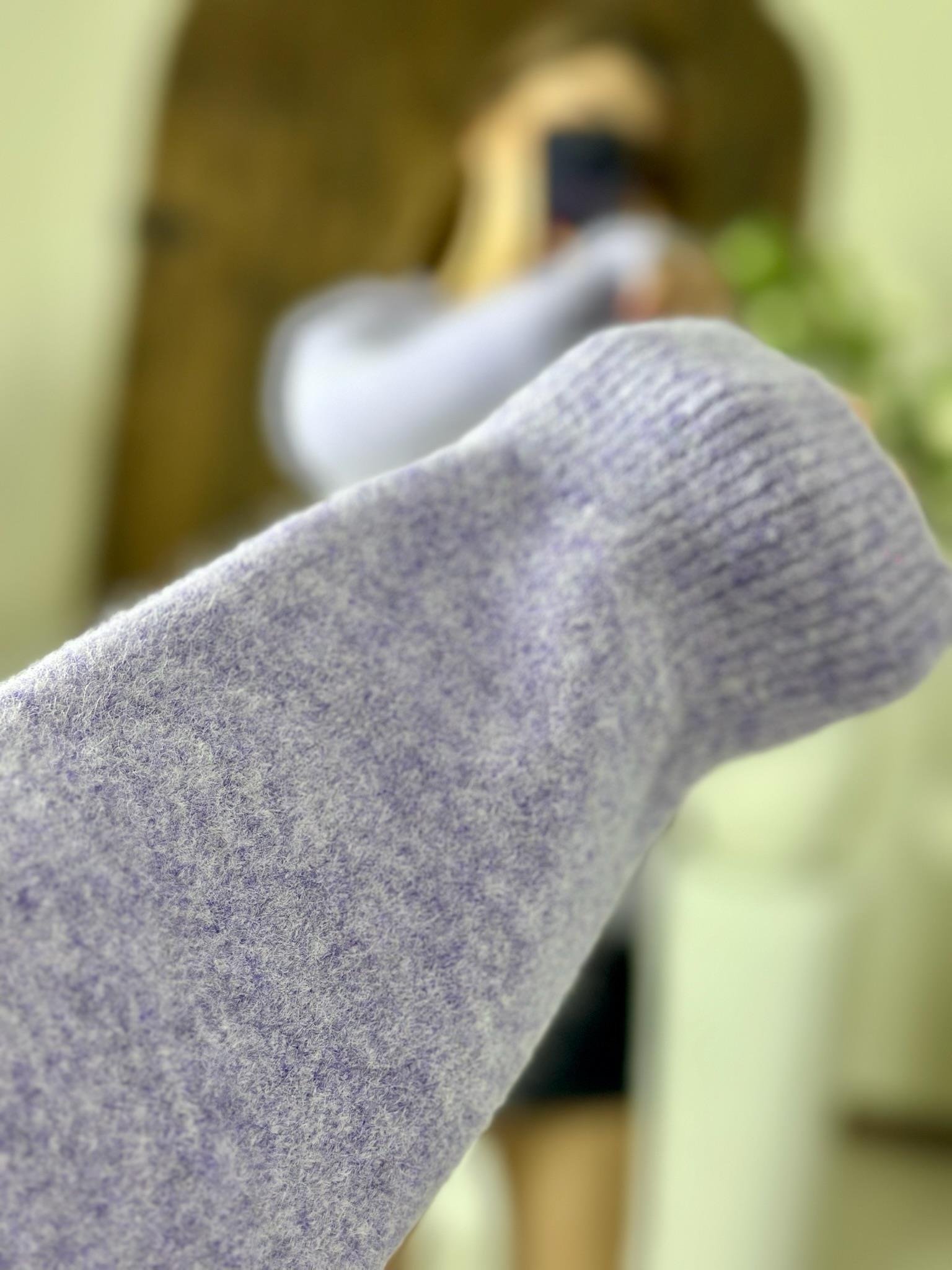 Bisiklet Yaka Yumuşak Dokulu Yün Karışımlı Kazak Lila