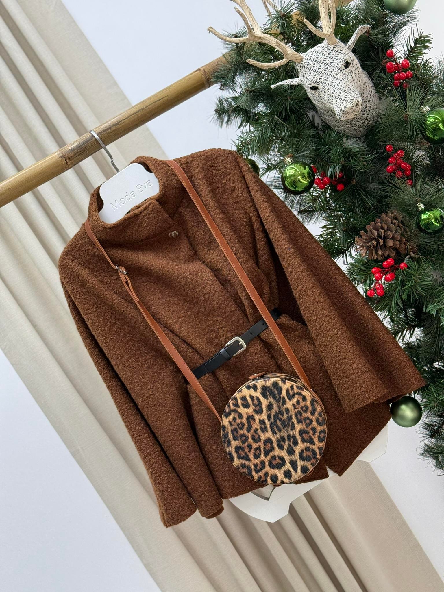 Buklet Kumaş Kemerli Panço Taba
