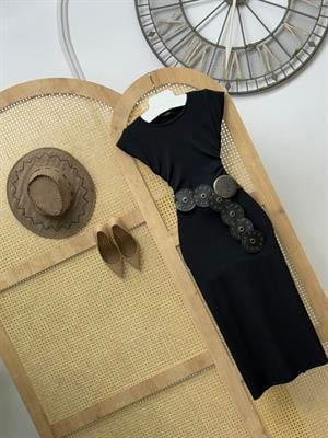 Burgu Kaşkorse Kumaş Kısa Kollu Basic Midi Boy Elbise 