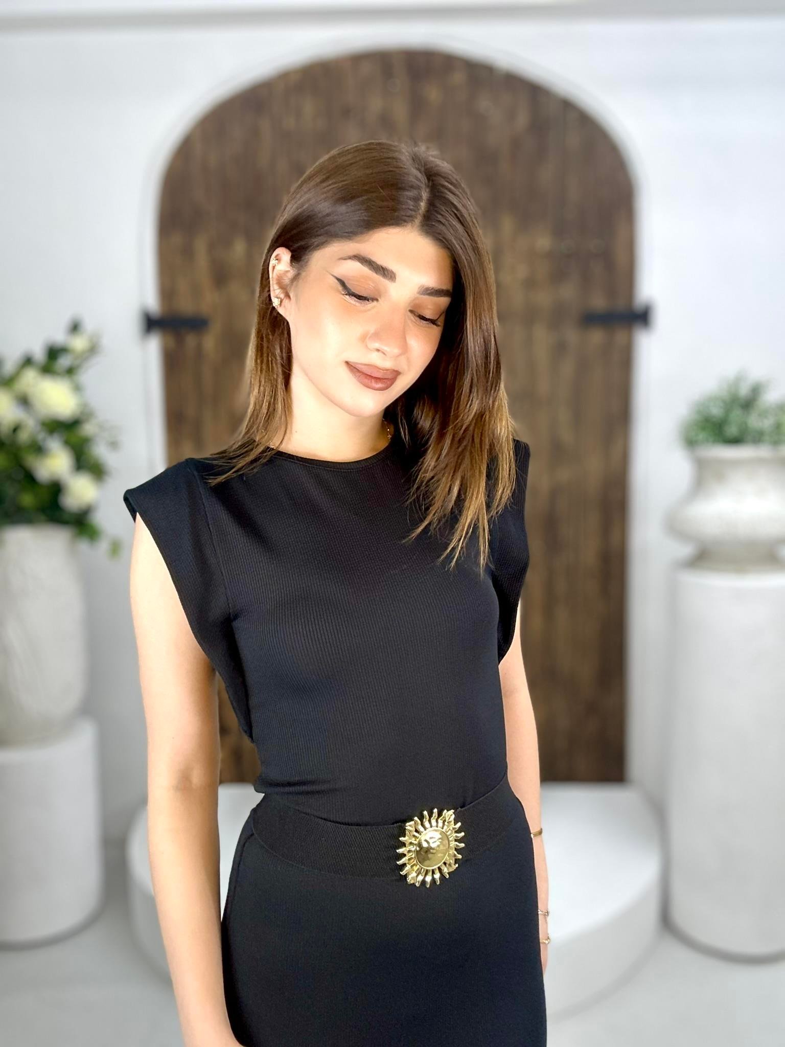 Burgu Kaşkorse Kumaş Omuz Detay Basic Elbise 