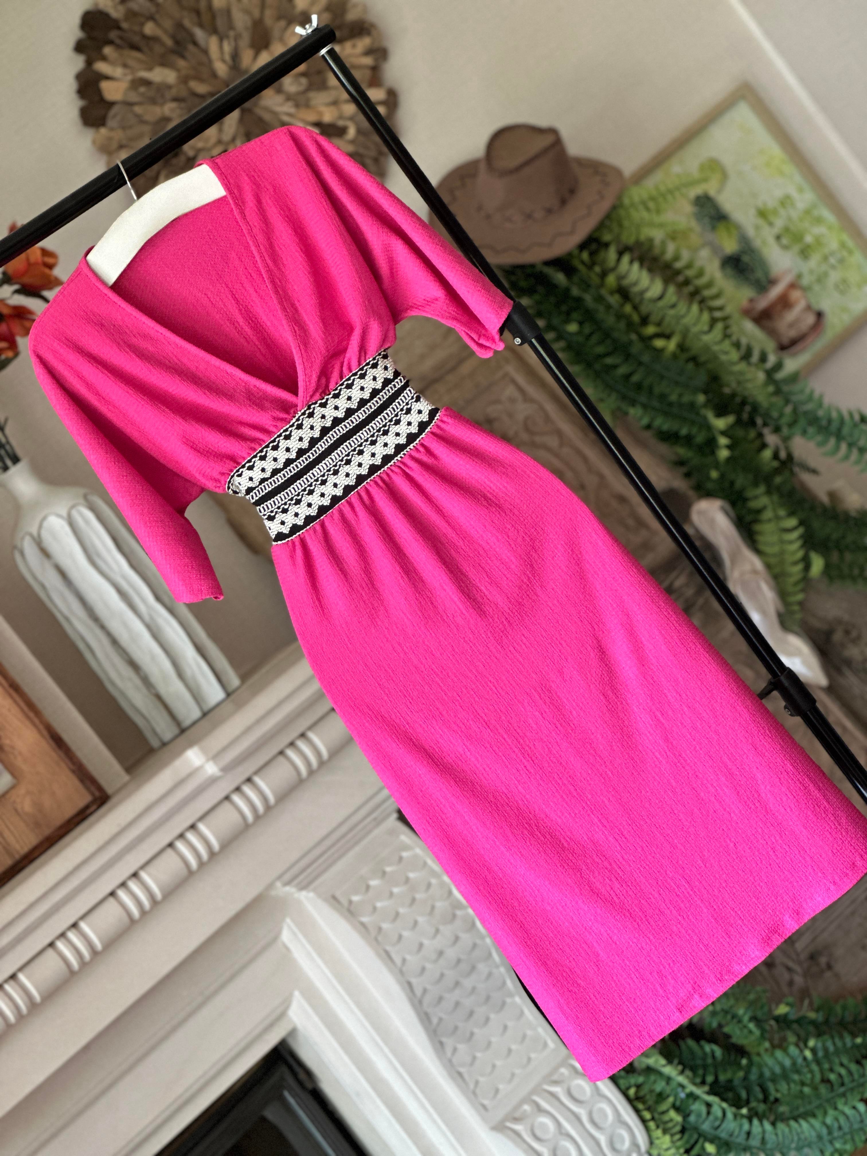 Bürümcük Kumaş Bel Örme Detaylı Rahat Midi Elbise